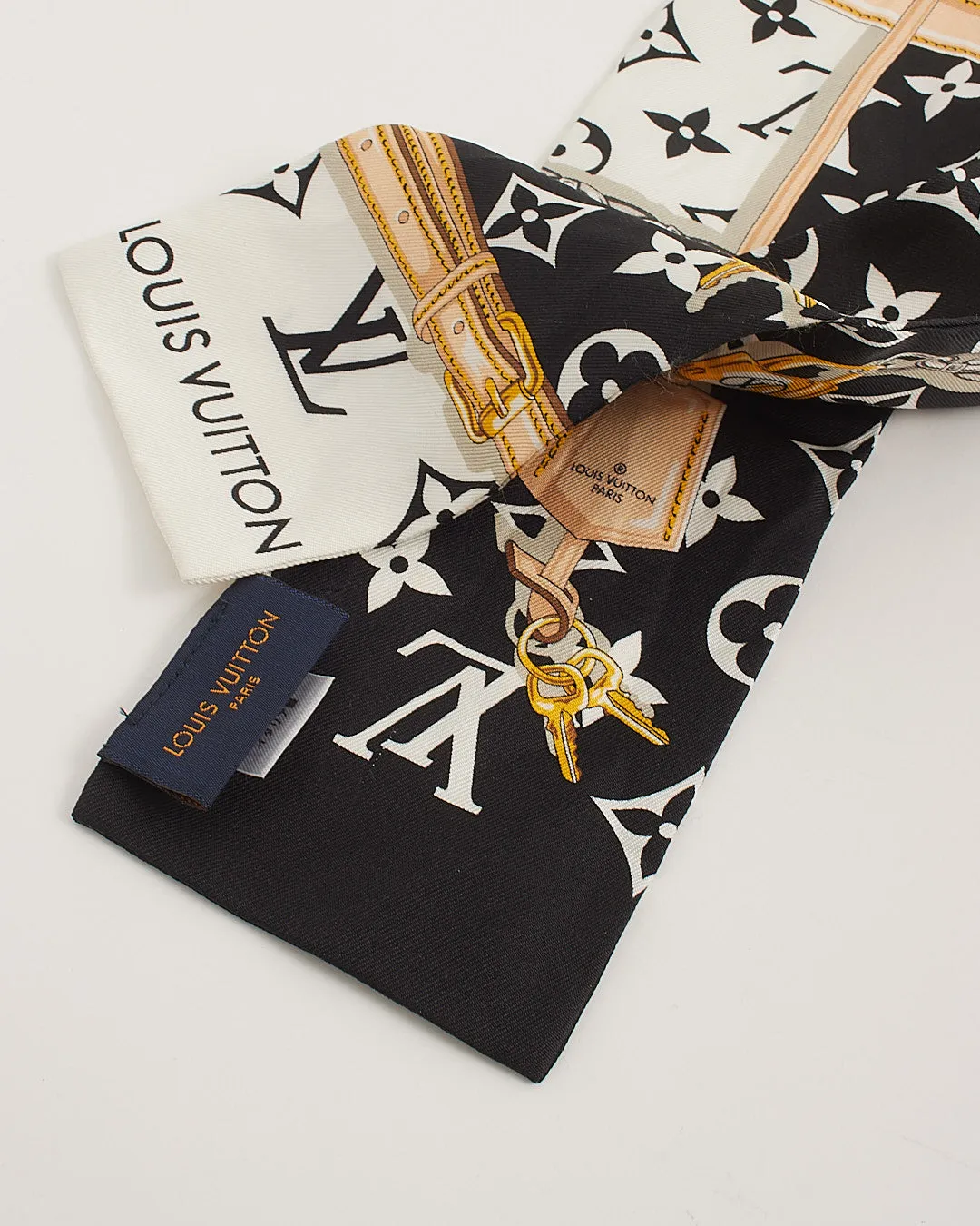 Louis Vuitton Black Silk Confidential Print Twilly Scarf