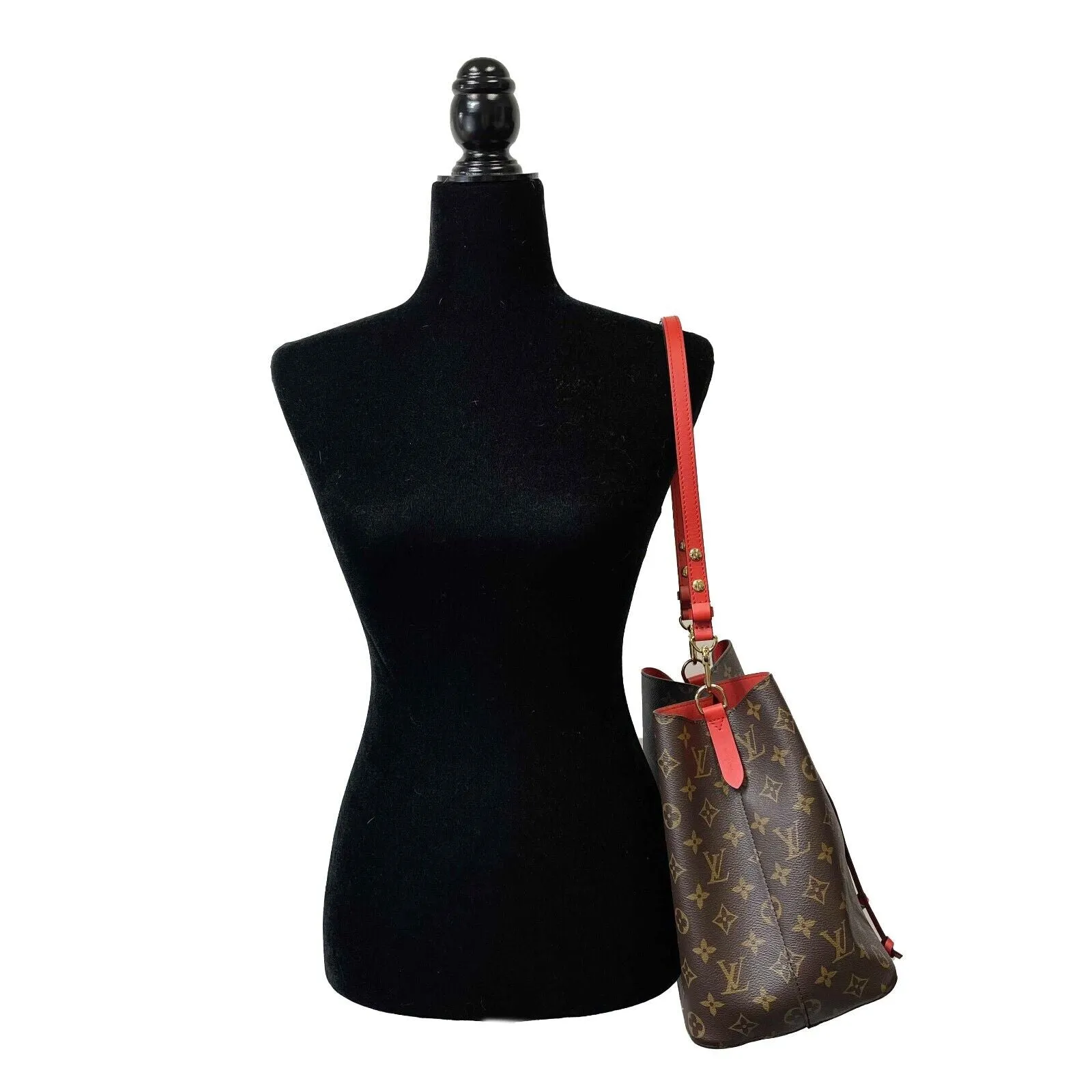 Louis Vuitton - Neo Noe MM - Brown and Red Coated Canvas Monogram Shoulder Bag