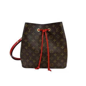 Louis Vuitton - Neo Noe MM - Brown and Red Coated Canvas Monogram Shoulder Bag