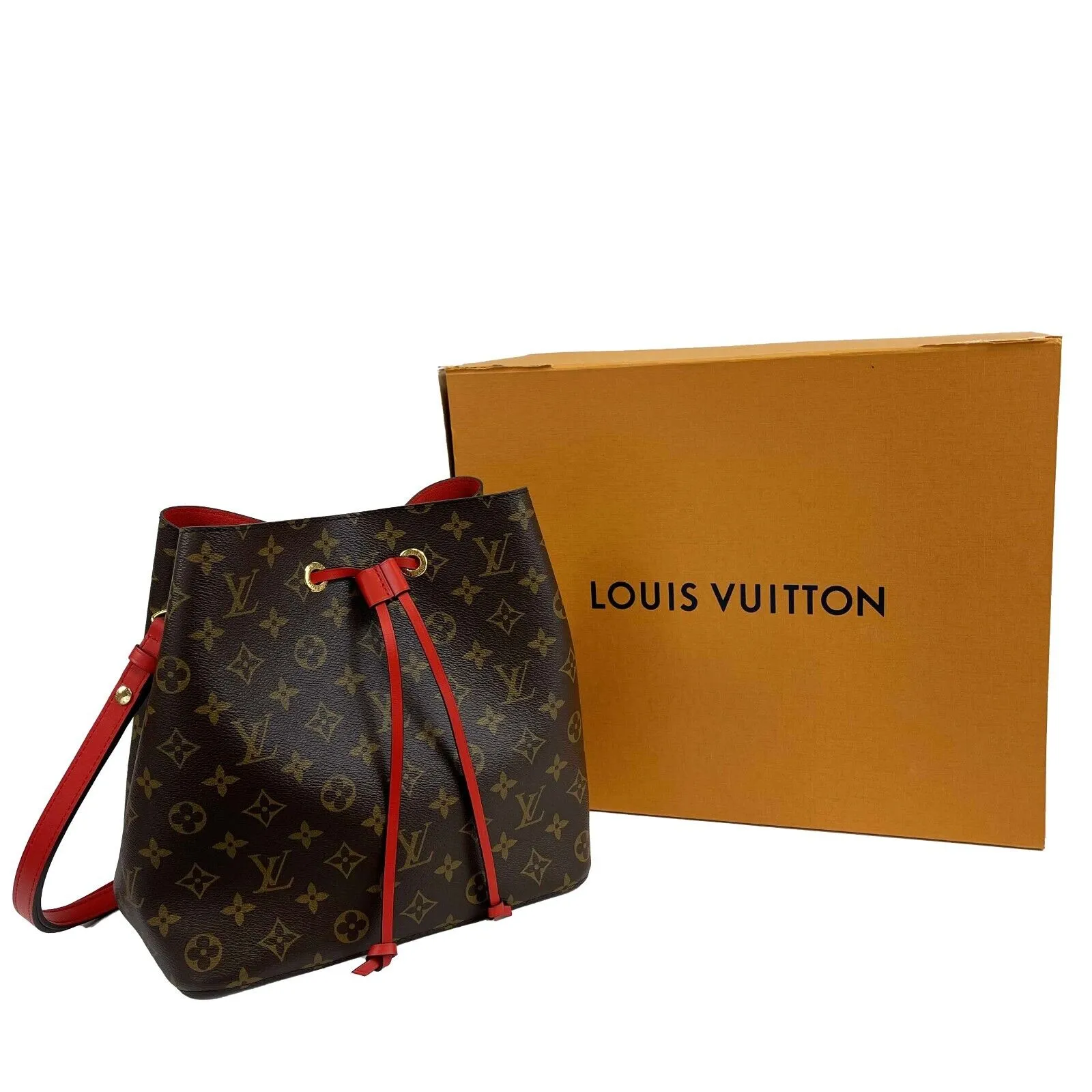 Louis Vuitton - Neo Noe MM - Brown and Red Coated Canvas Monogram Shoulder Bag