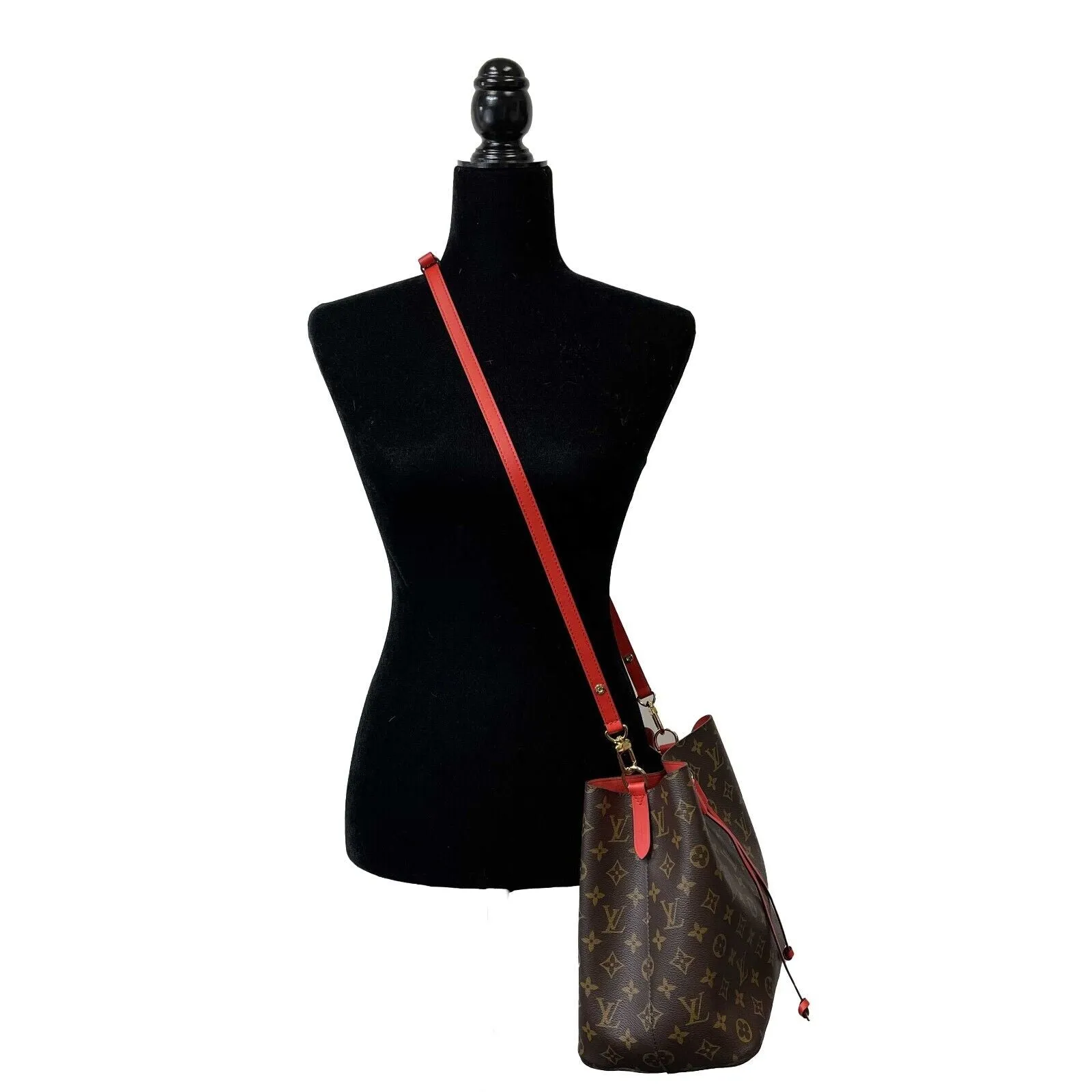 Louis Vuitton - Neo Noe MM - Brown and Red Coated Canvas Monogram Shoulder Bag