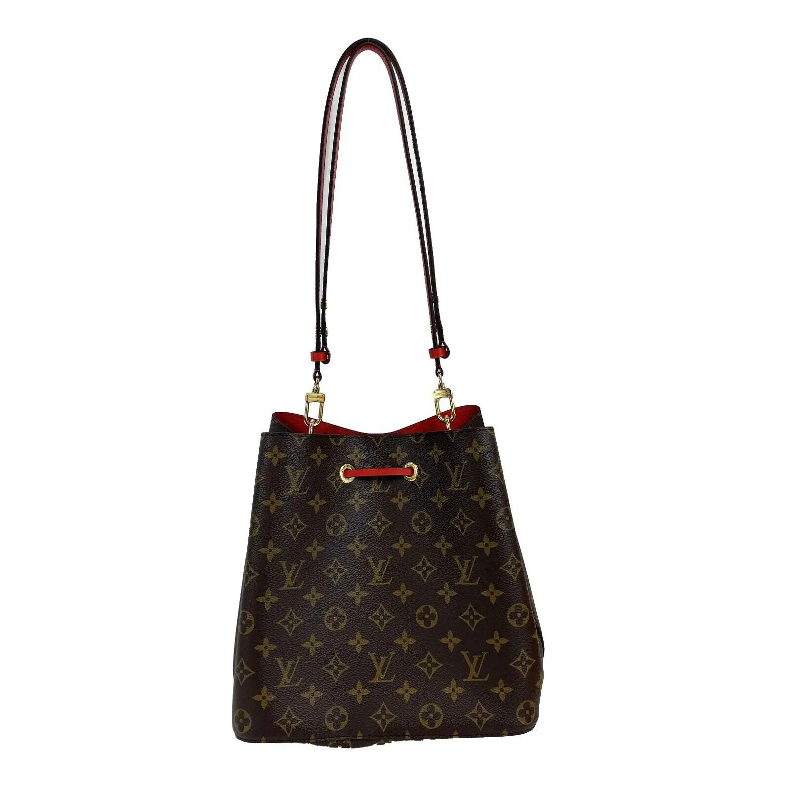Louis Vuitton - Neo Noe MM - Brown and Red Coated Canvas Monogram Shoulder Bag