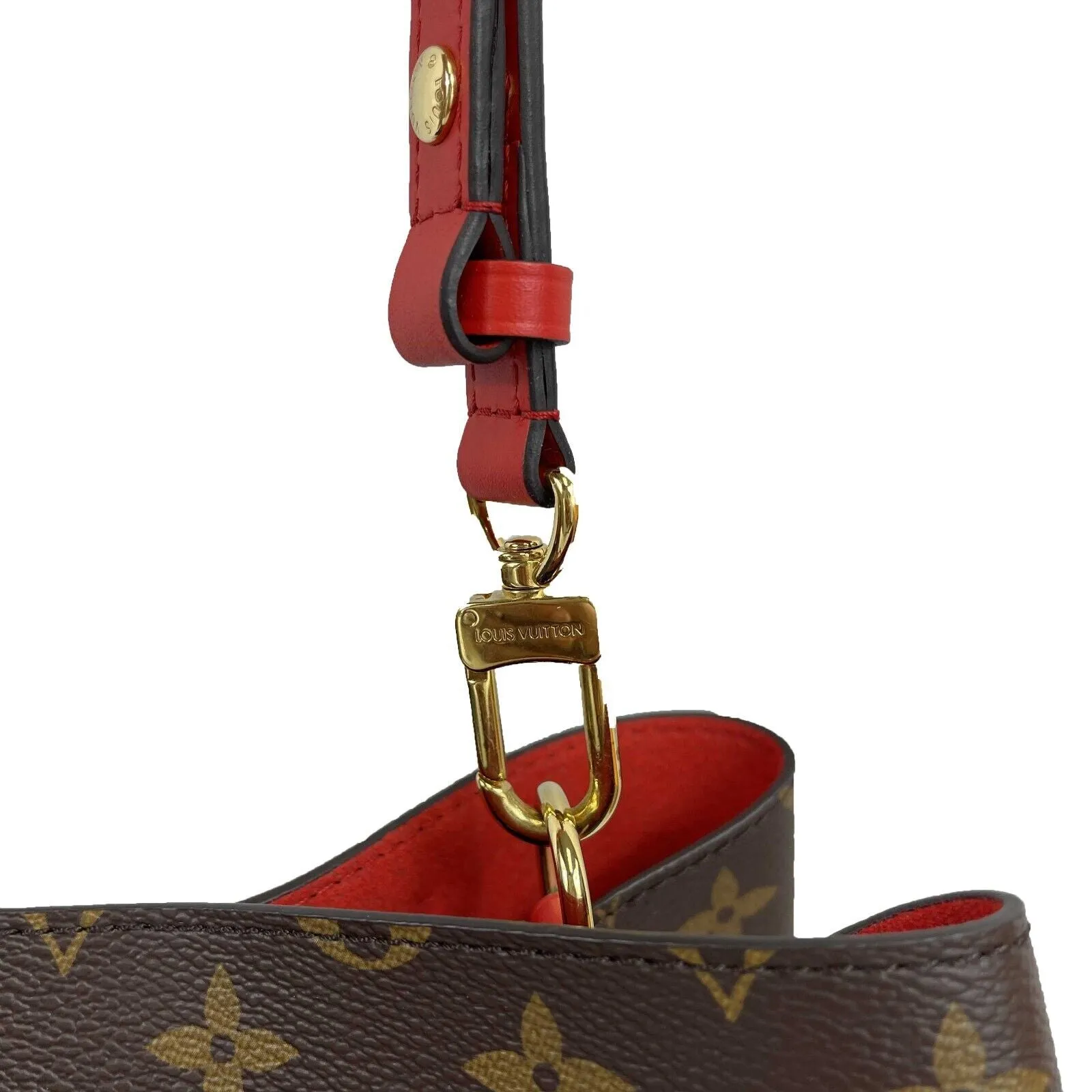 Louis Vuitton - Neo Noe MM - Brown and Red Coated Canvas Monogram Shoulder Bag