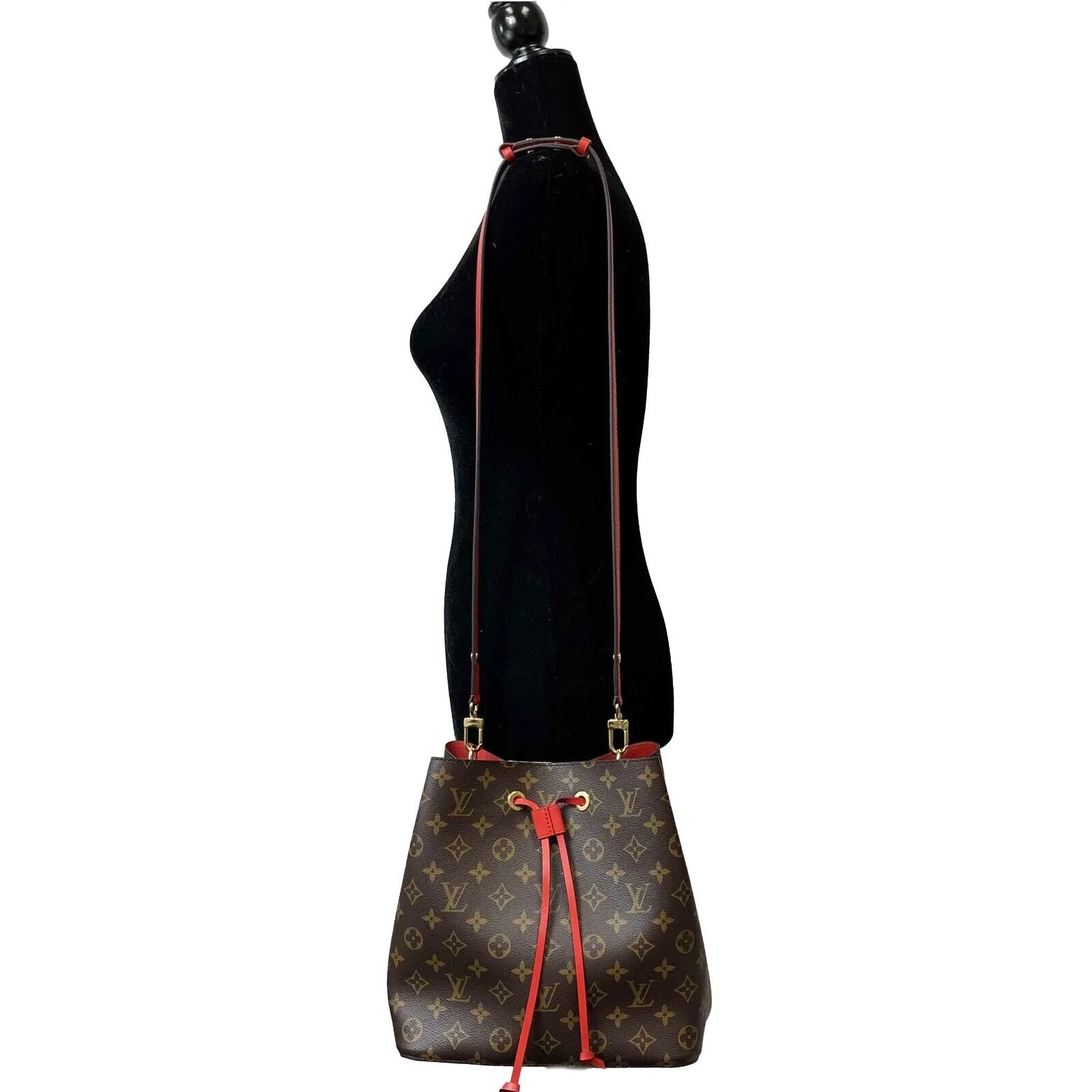 Louis Vuitton - Neo Noe MM - Brown and Red Coated Canvas Monogram Shoulder Bag