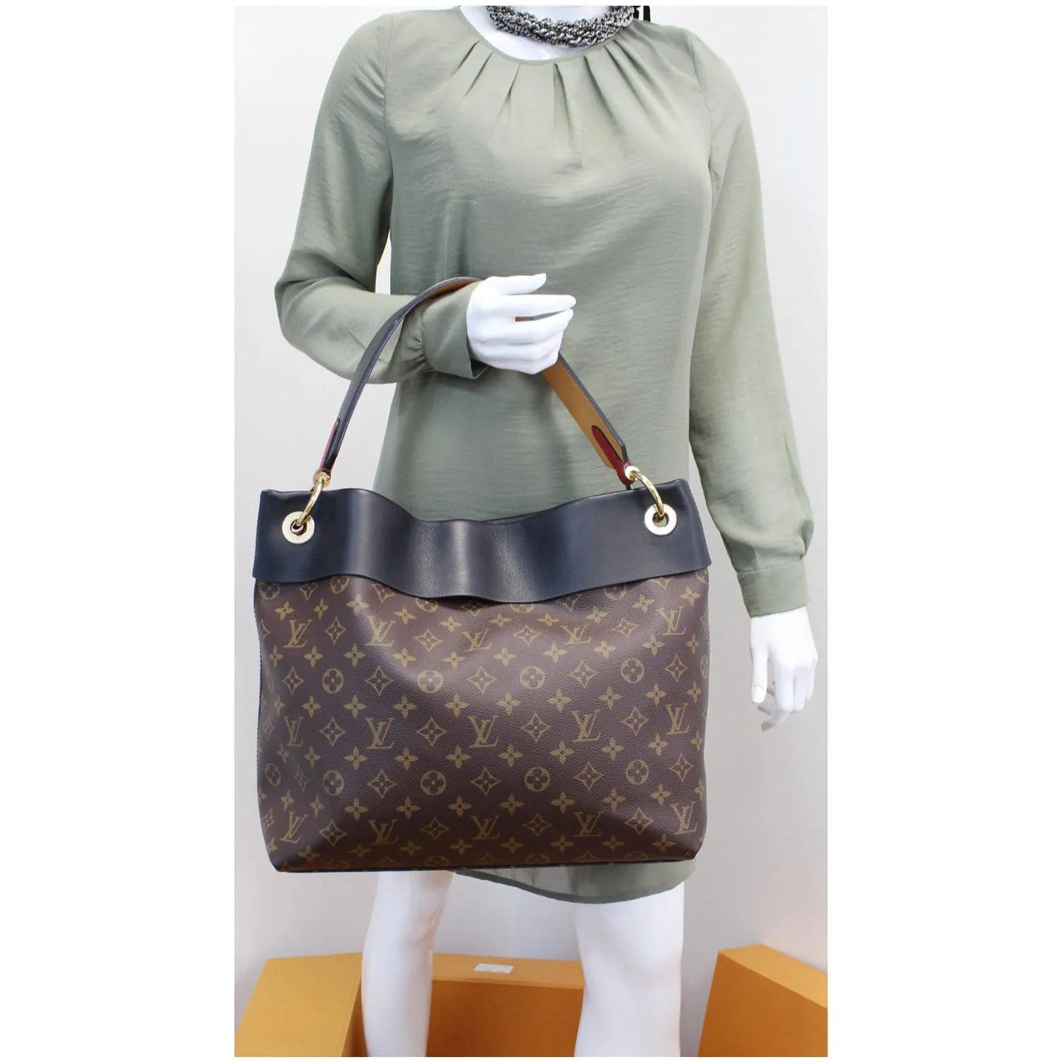 LOUIS VUITTON Tuileries Monogram Canvas Hobo Bag Black