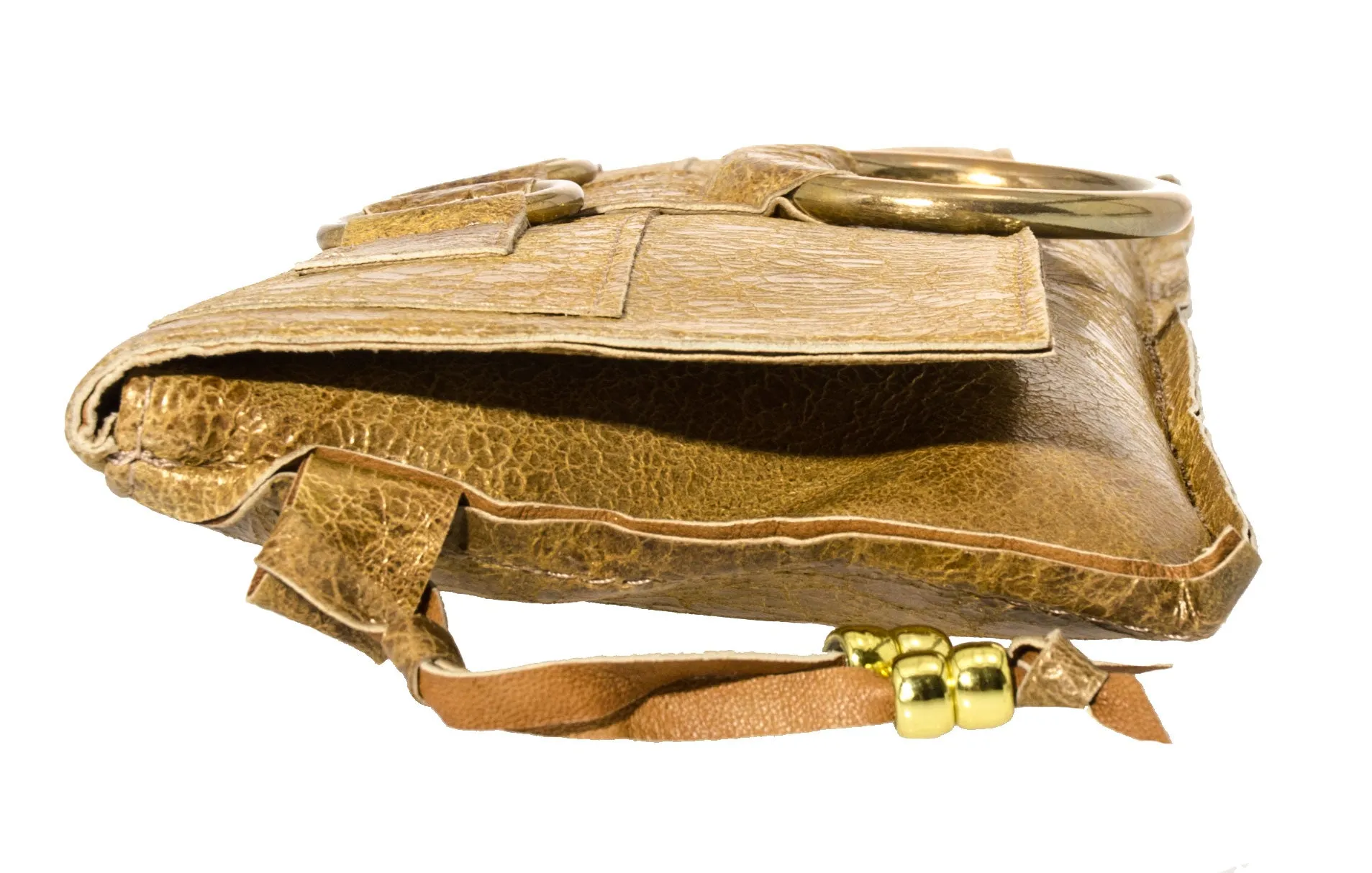Marnie Bugs Red Fin Clutch in Gold Metallic Distressed Leather