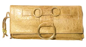 Marnie Bugs Red Fin Clutch in Gold Metallic Distressed Leather