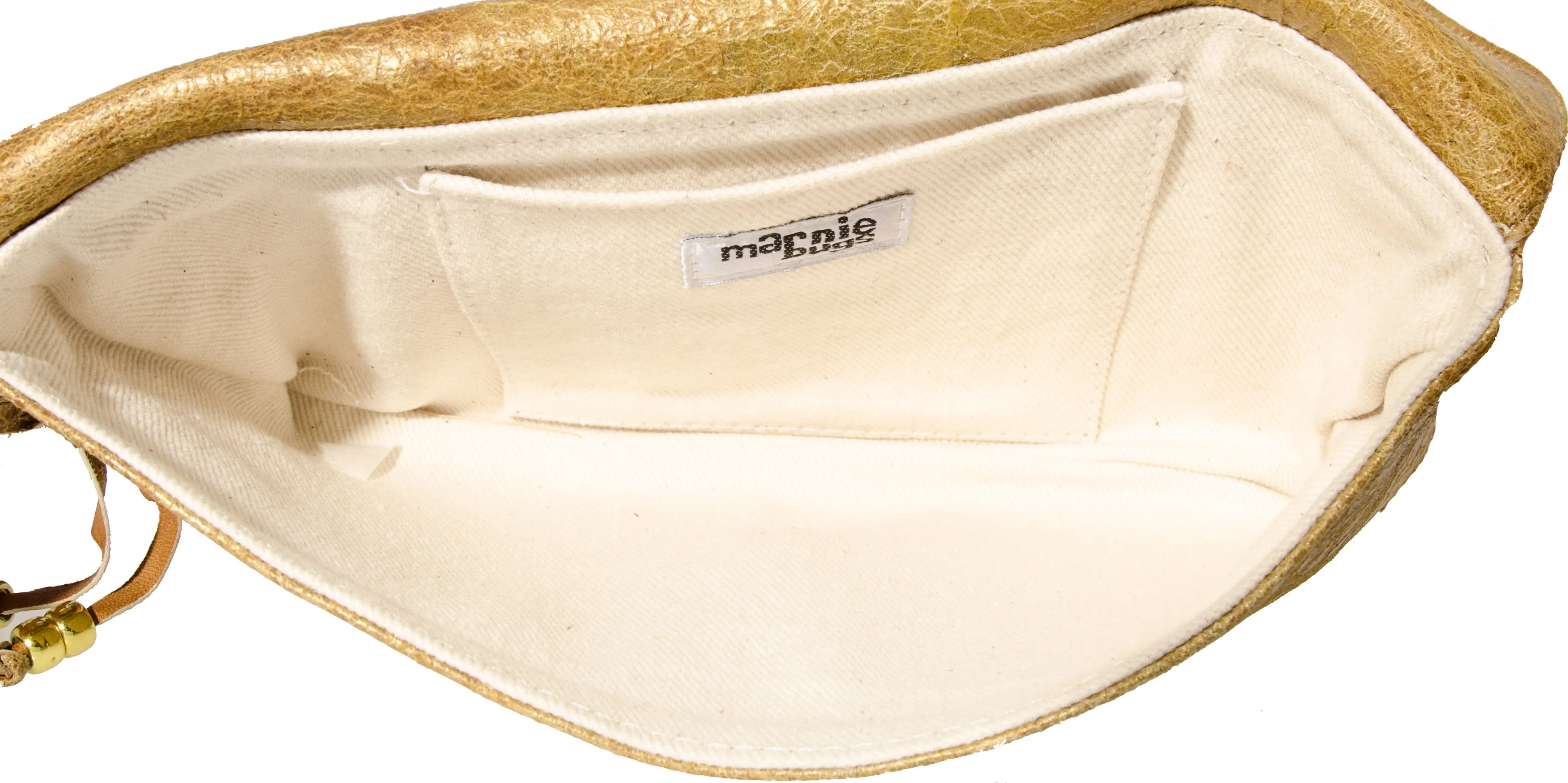 Marnie Bugs Red Fin Clutch in Gold Metallic Distressed Leather