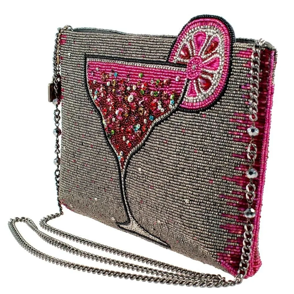 Mary Frances Pink Martini Crossbody Clutch Beaded Drink Handbag Bag New
