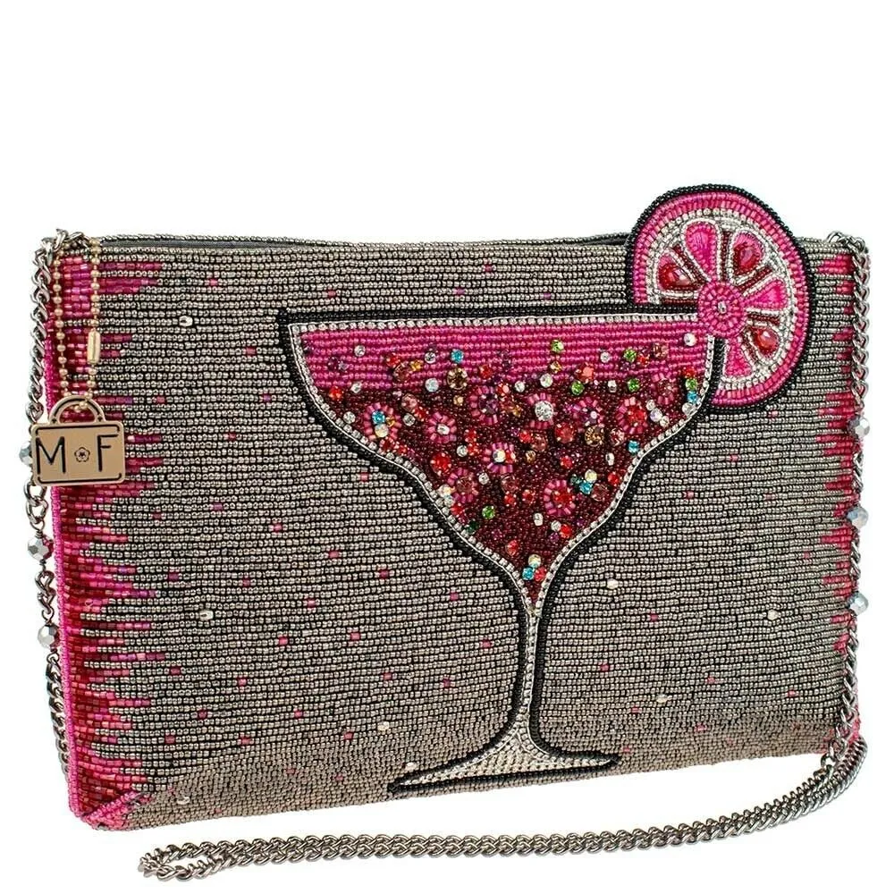 Mary Frances Pink Martini Crossbody Clutch Beaded Drink Handbag Bag New