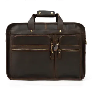 Men Briefcase Genuine Leather Laptop Briefcase Suitcase Attachment Bag