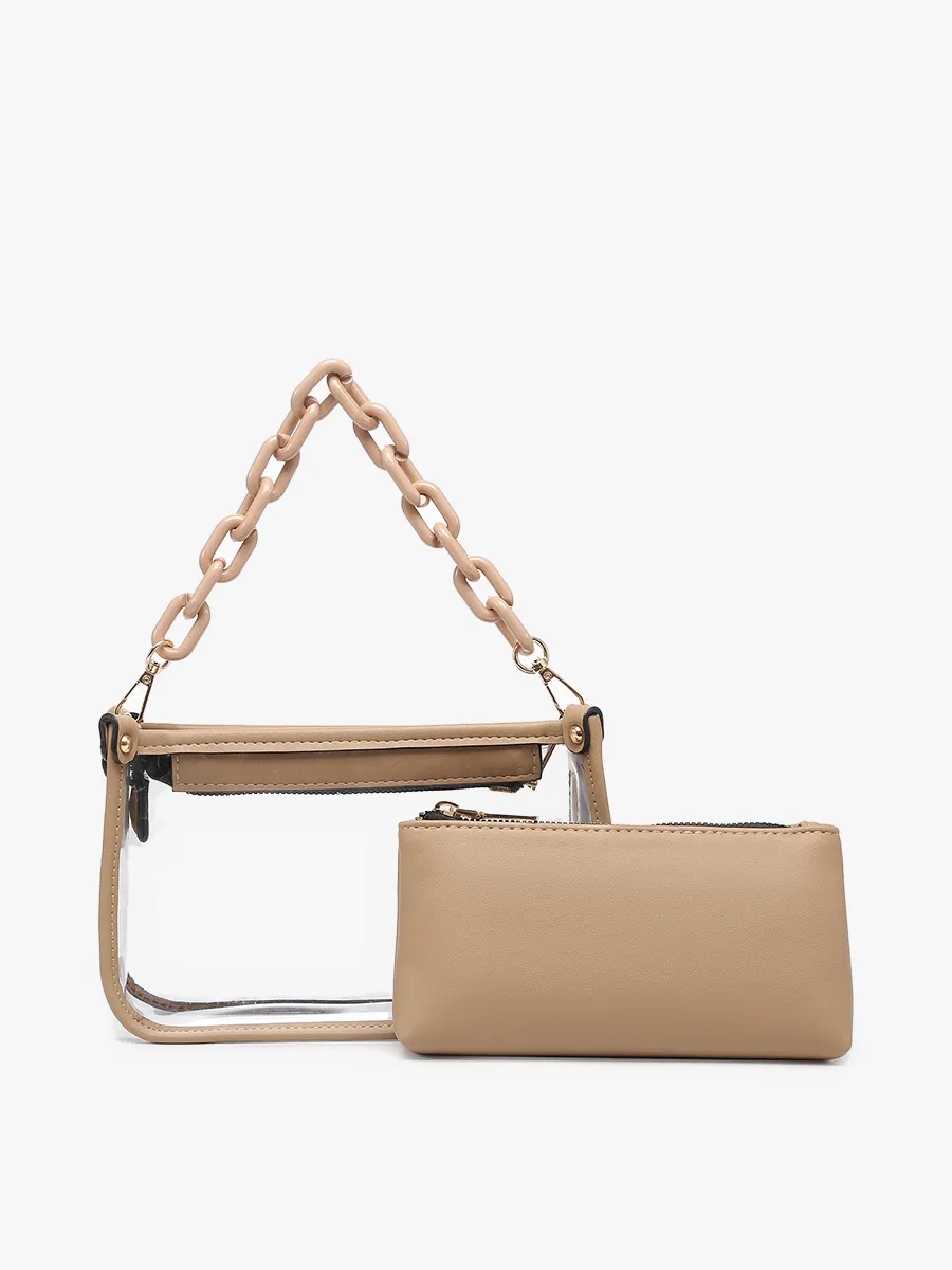 Metallic Red Jessica Clear Crossbody w/ Chain