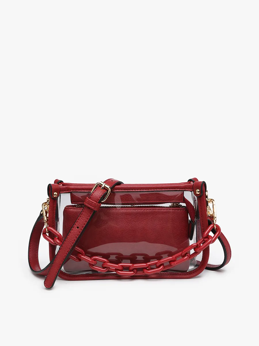 Metallic Red Jessica Clear Crossbody w/ Chain