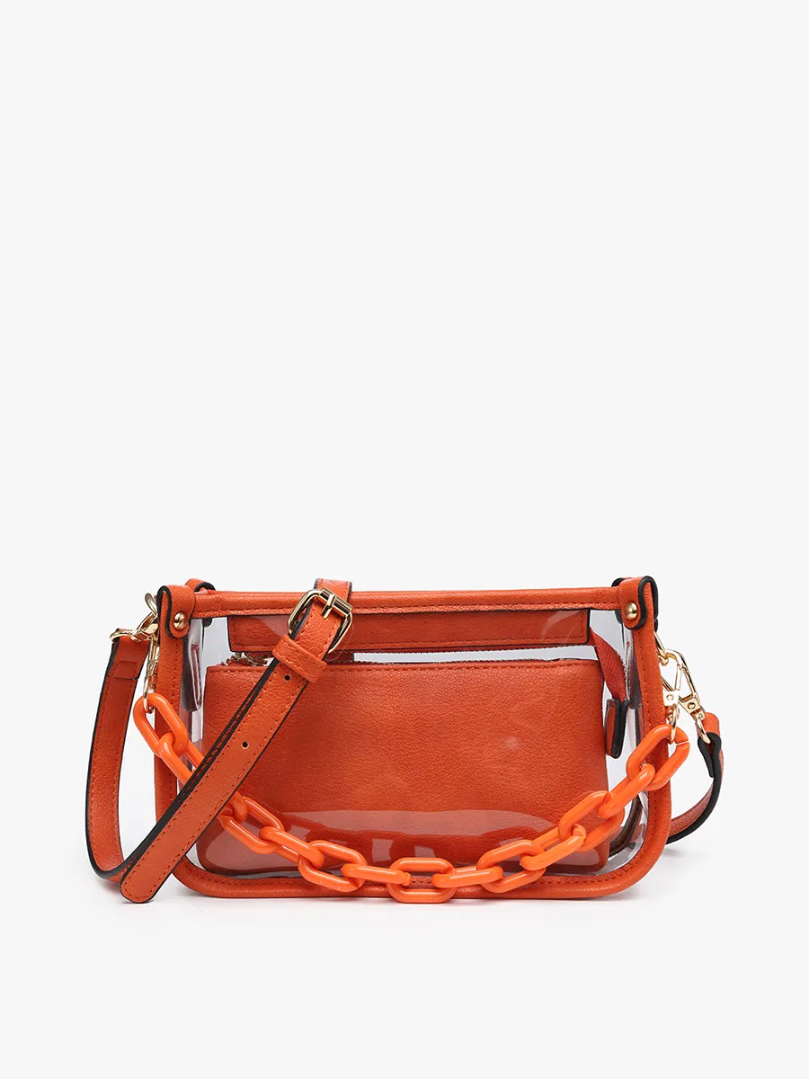 Metallic Red Jessica Clear Crossbody w/ Chain