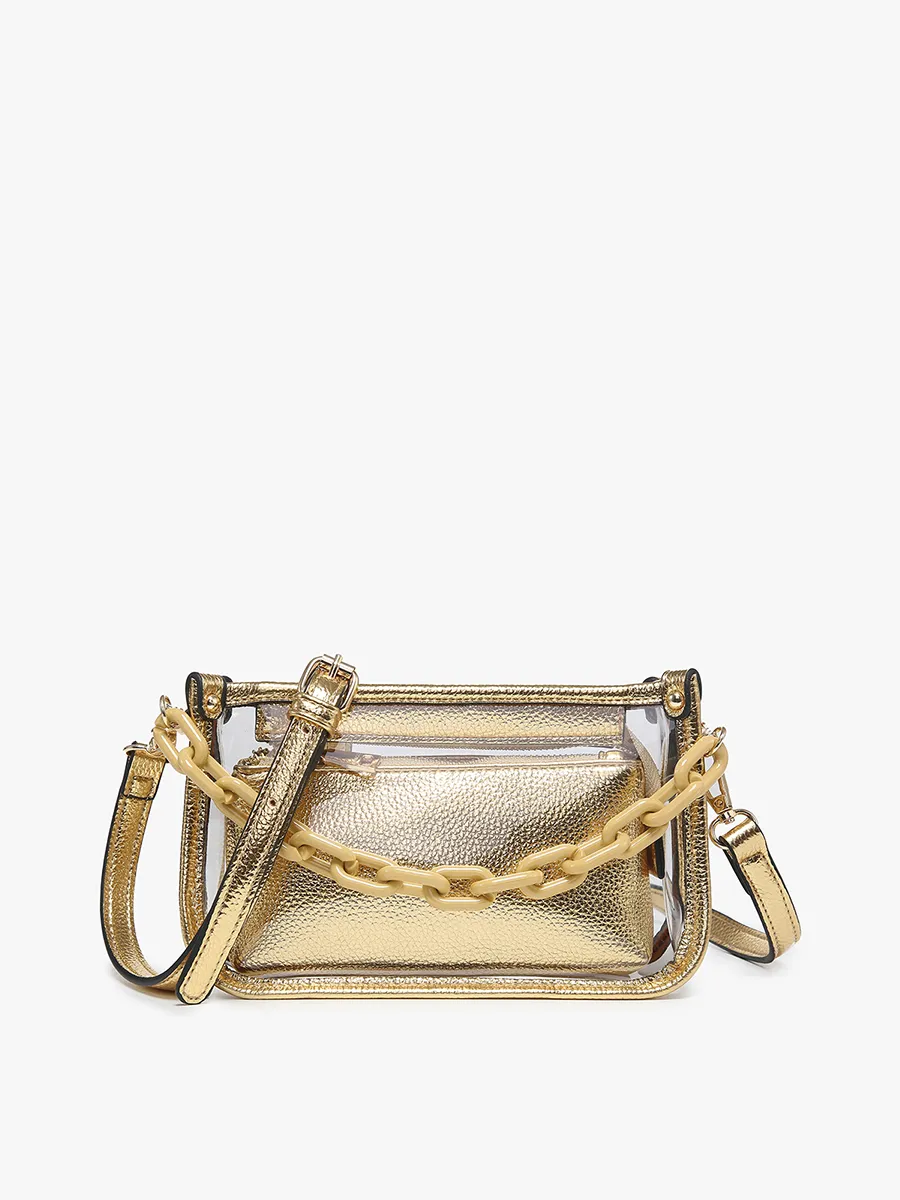 Metallic Red Jessica Clear Crossbody w/ Chain