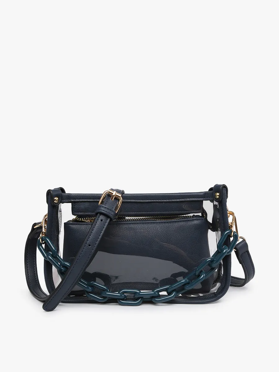 Metallic Red Jessica Clear Crossbody w/ Chain