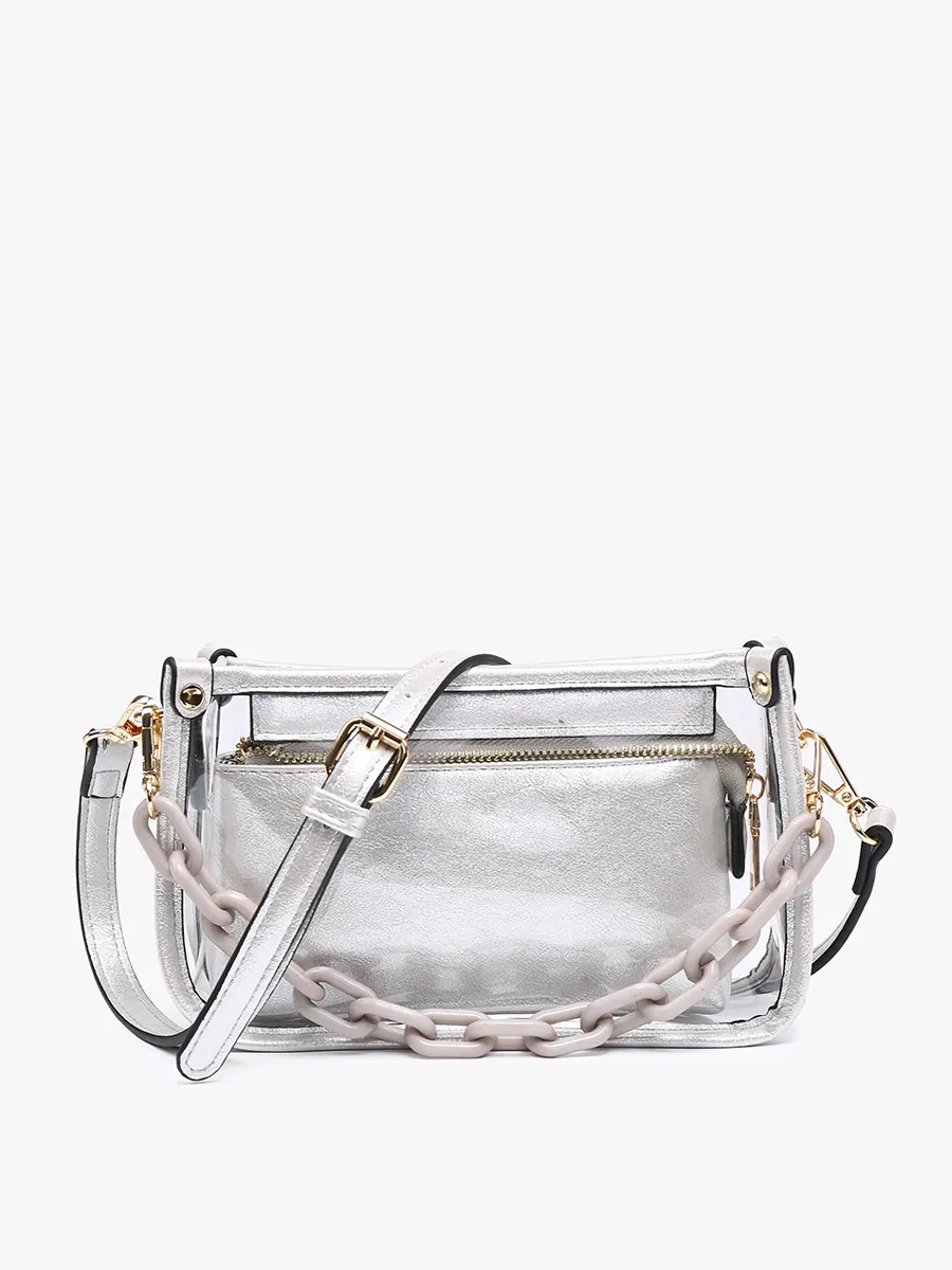 Metallic Red Jessica Clear Crossbody w/ Chain