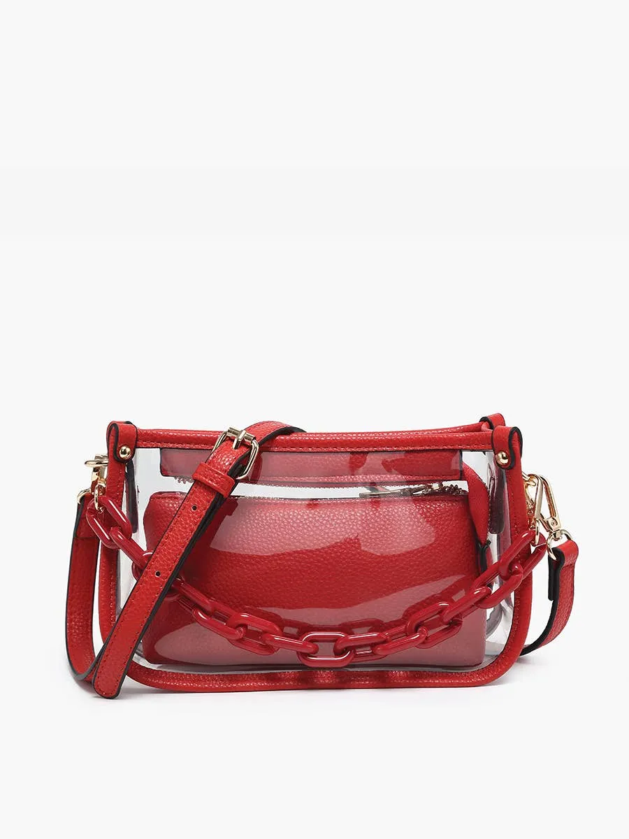 Metallic Red Jessica Clear Crossbody w/ Chain
