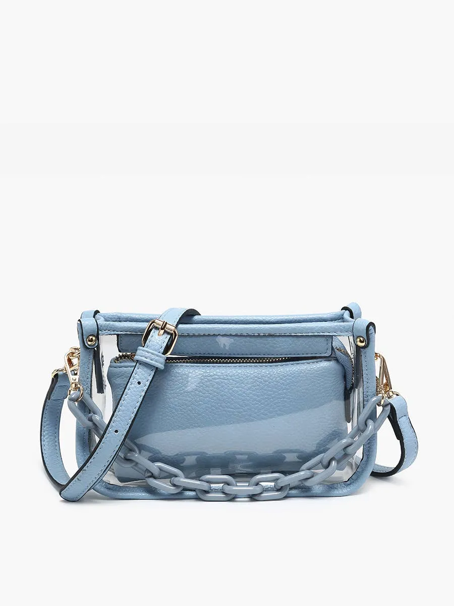 Metallic Red Jessica Clear Crossbody w/ Chain