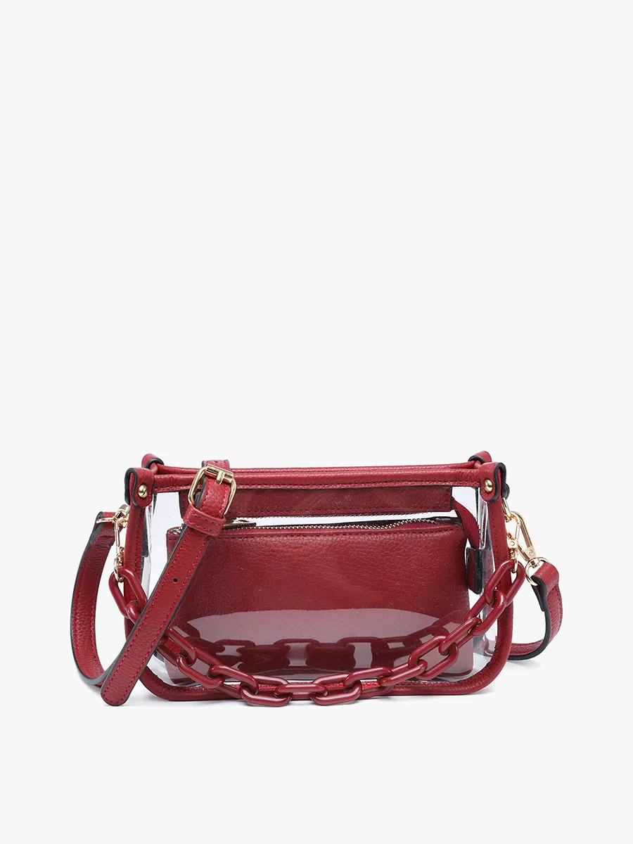 Metallic Red Jessica Clear Crossbody w/ Chain