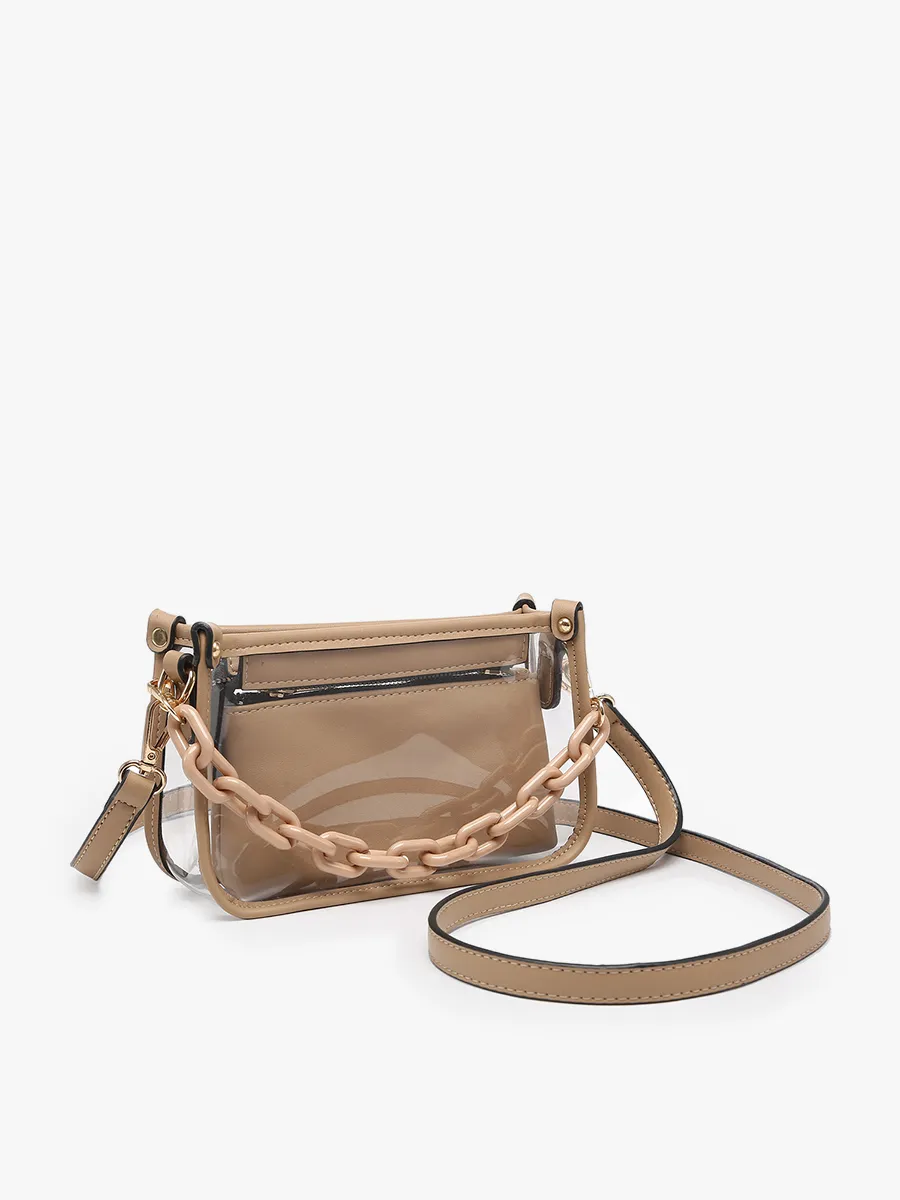 Metallic Red Jessica Clear Crossbody w/ Chain