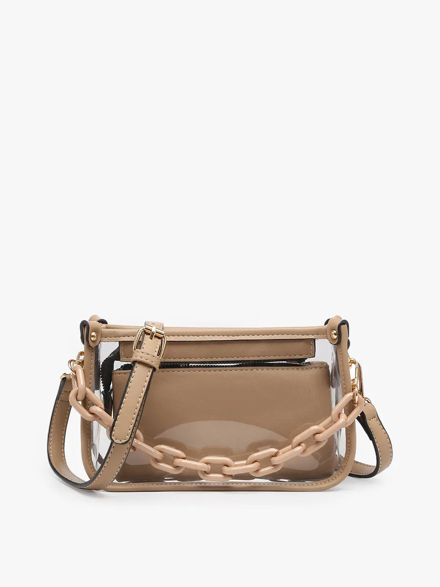 Metallic Red Jessica Clear Crossbody w/ Chain