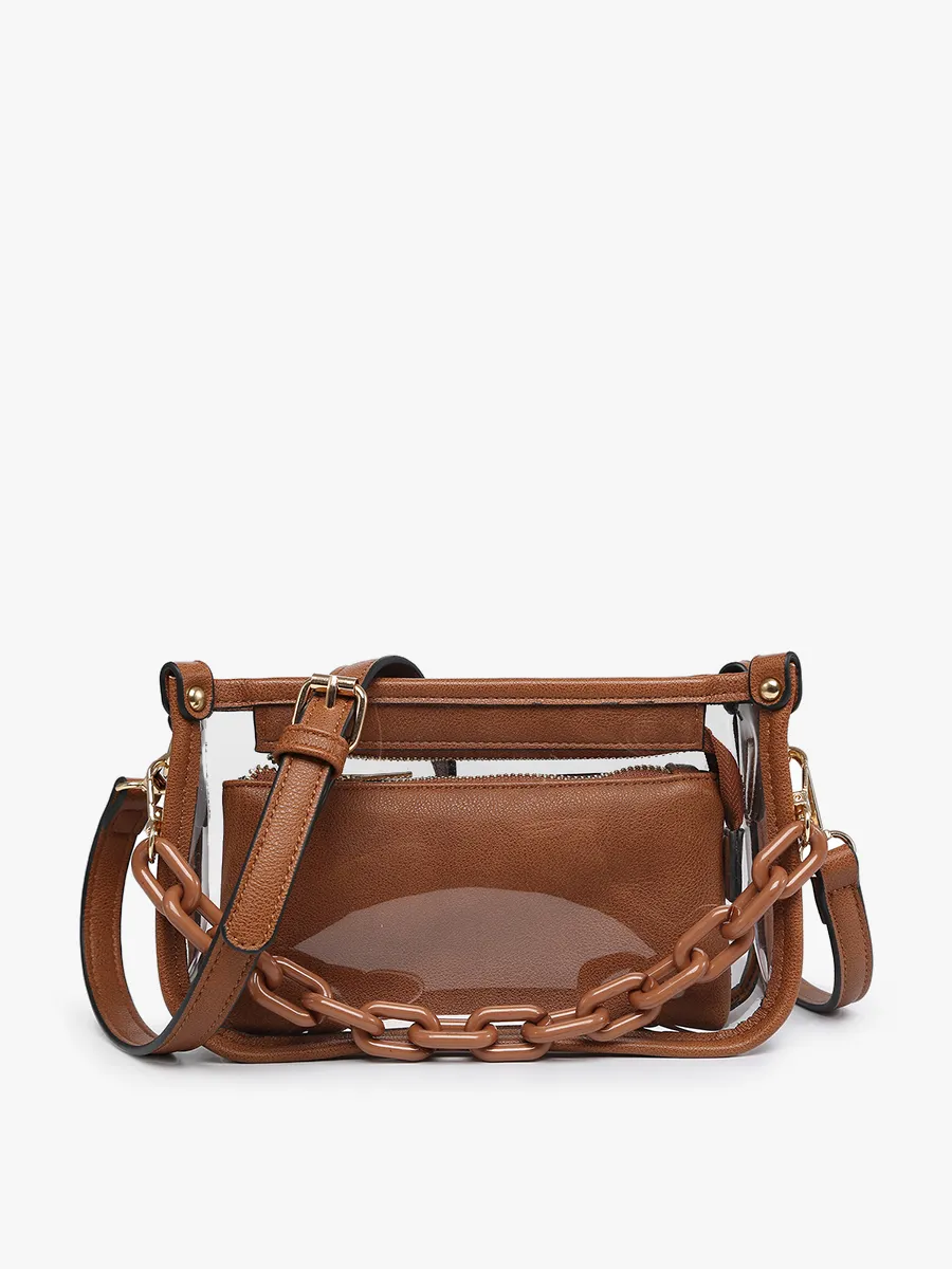 Metallic Red Jessica Clear Crossbody w/ Chain