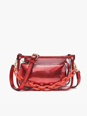 Metallic Red Jessica Clear Crossbody w/ Chain