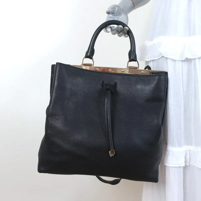 Mulberry Kensington Bucket Bag Black Grained Leather Medium Crossbody Satchel