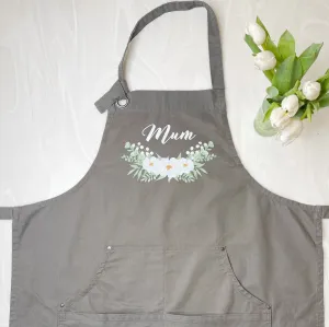 Mum Floral Dark Grey Cotton Canvas Apron