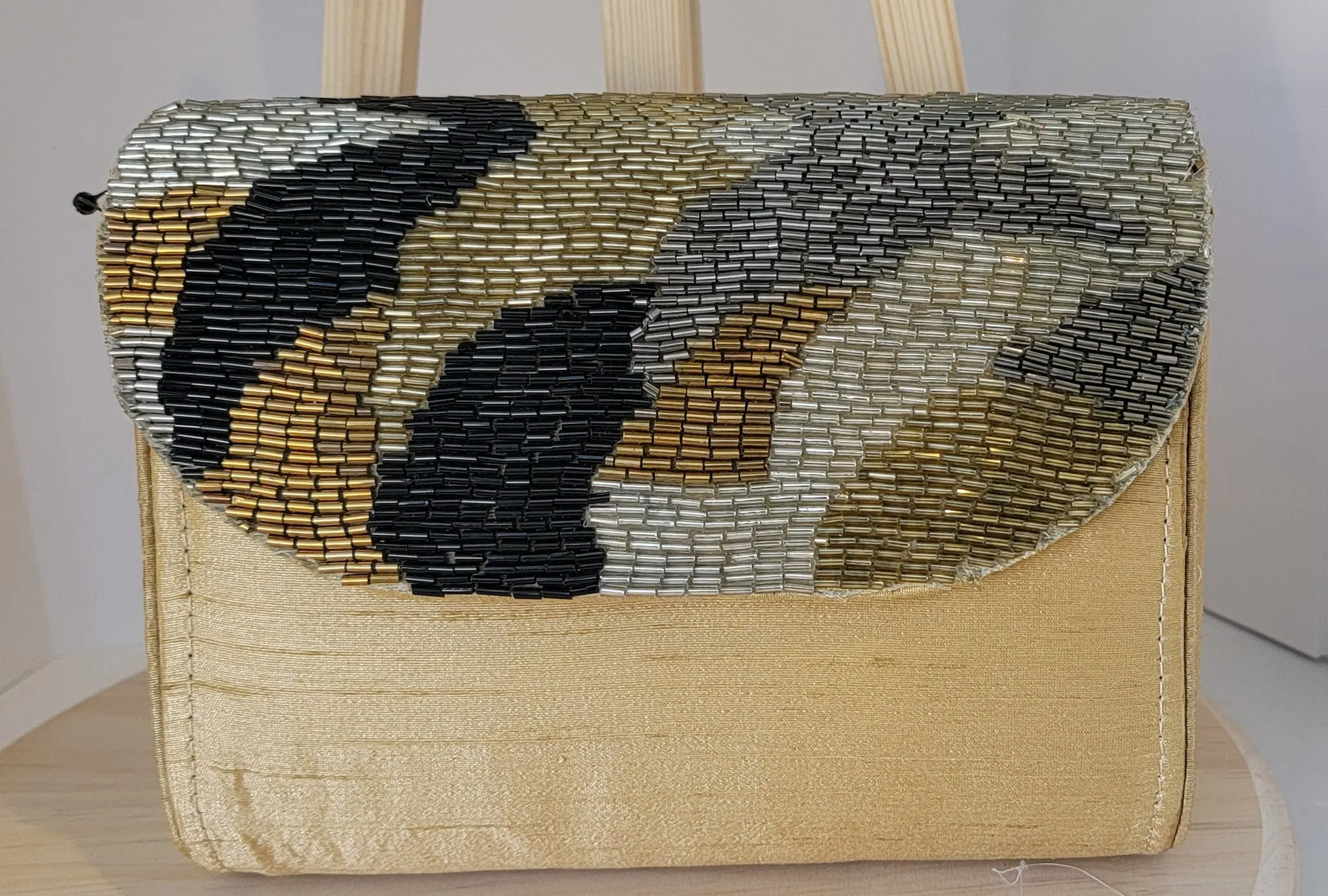 MYUS114 - Gold Color Clutch Bag with Multi-Color Bead Work