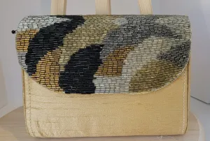 MYUS114 - Gold Color Clutch Bag with Multi-Color Bead Work