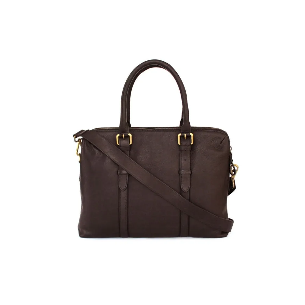 Nappa Dori Dark Brown Dual Zip Laptop Bag