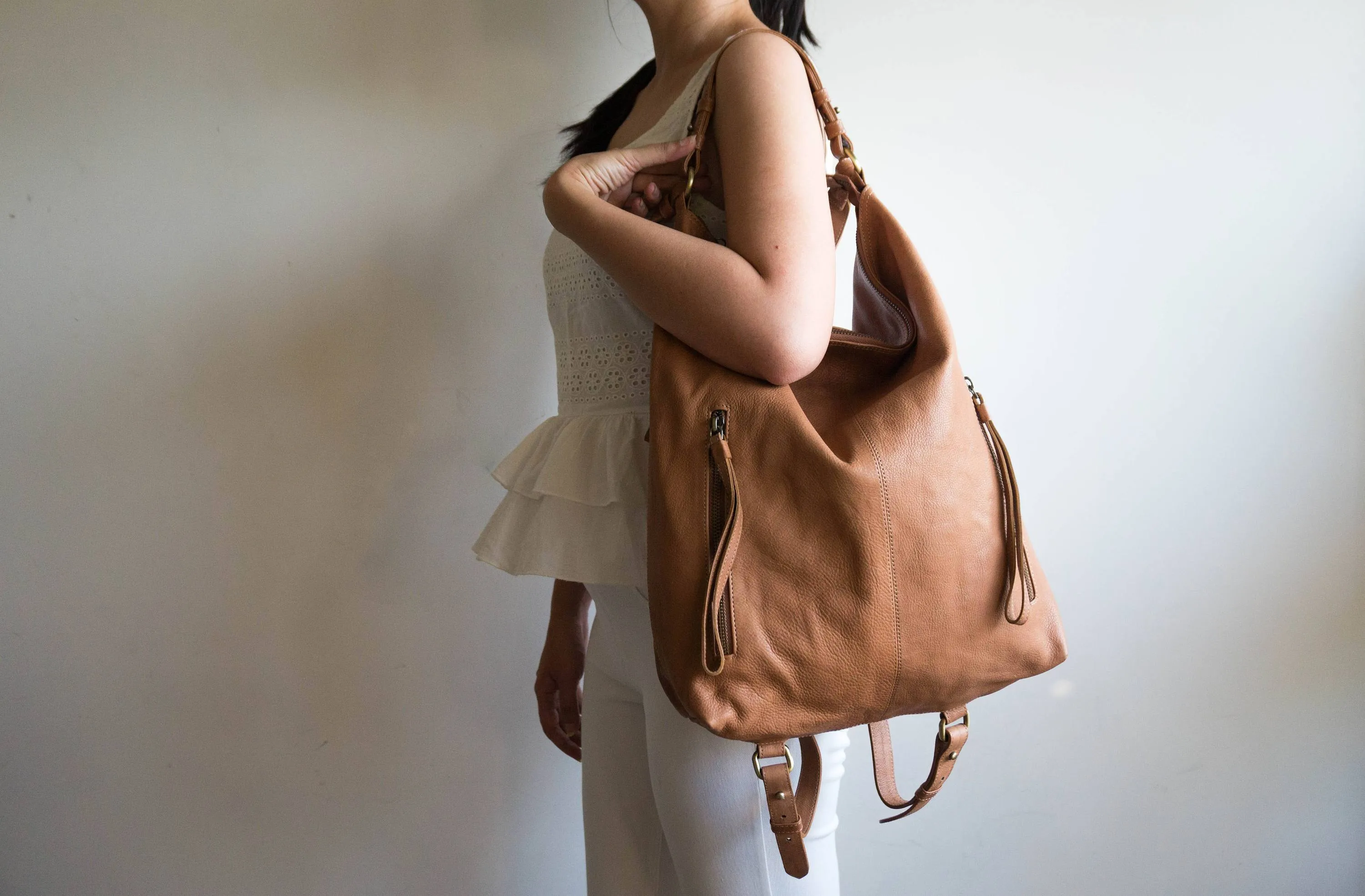 Neve Hobo Convertible Tote in Tan brown