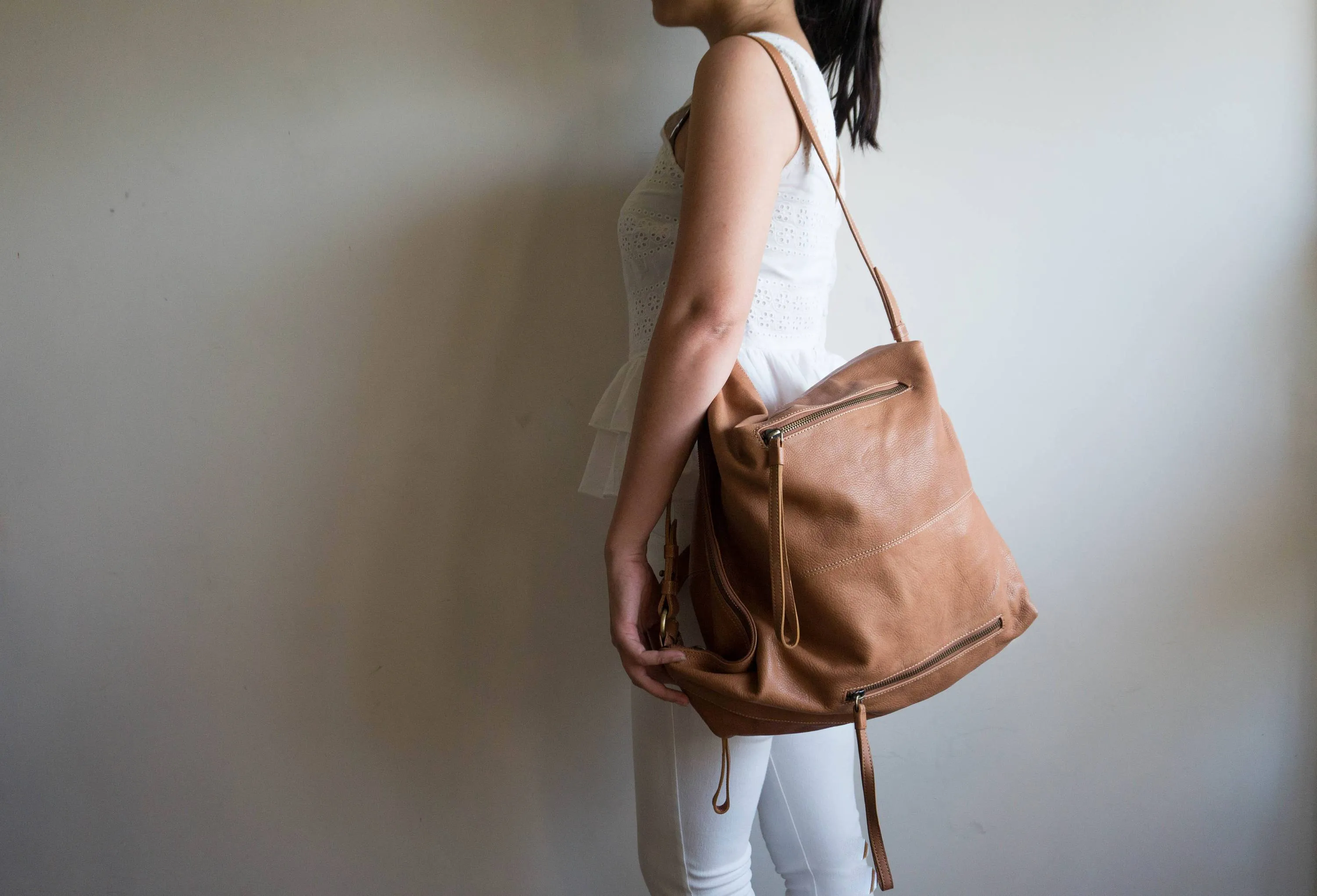 Neve Hobo Convertible Tote in Tan brown