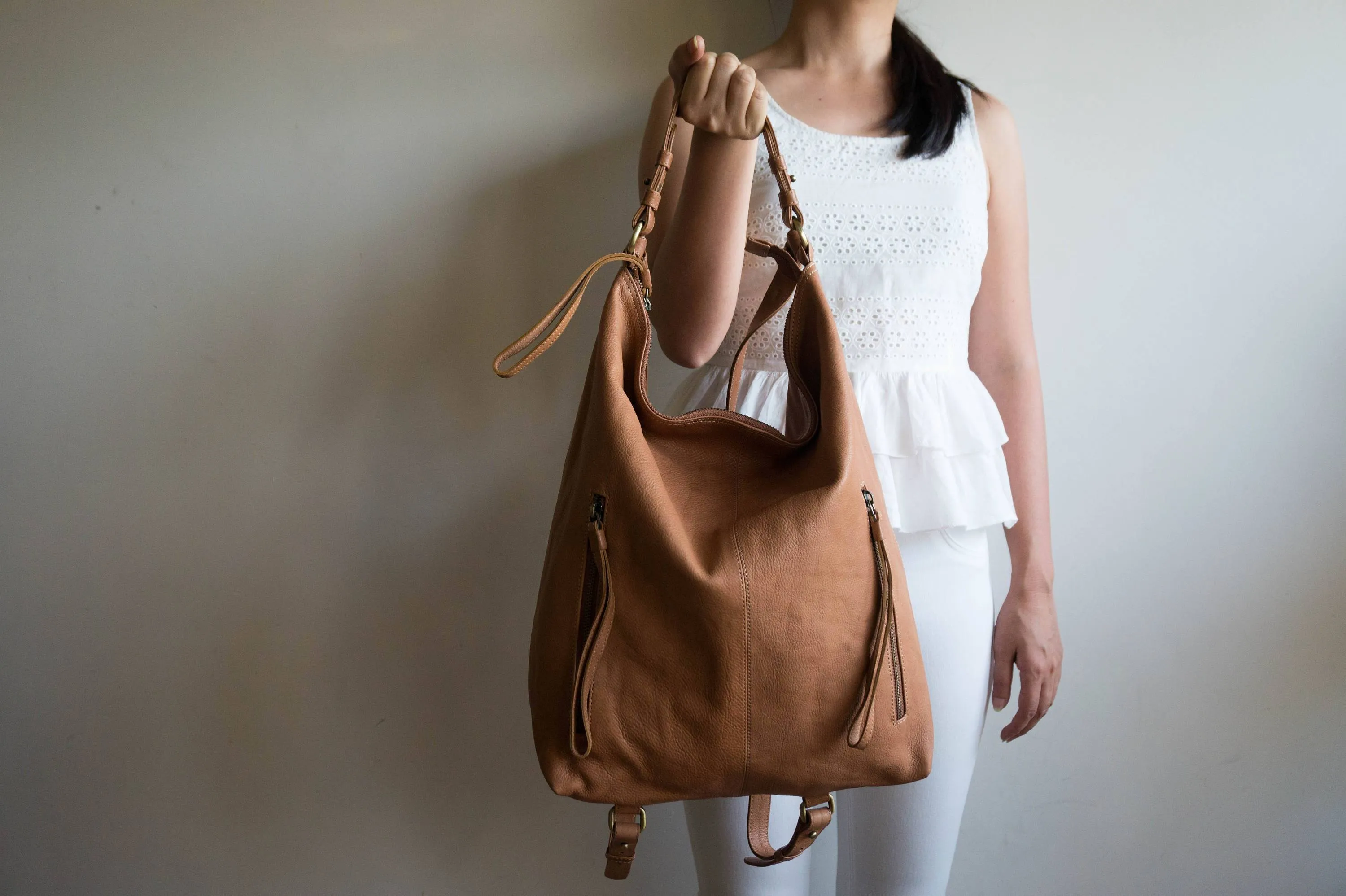 Neve Hobo Convertible Tote in Tan brown