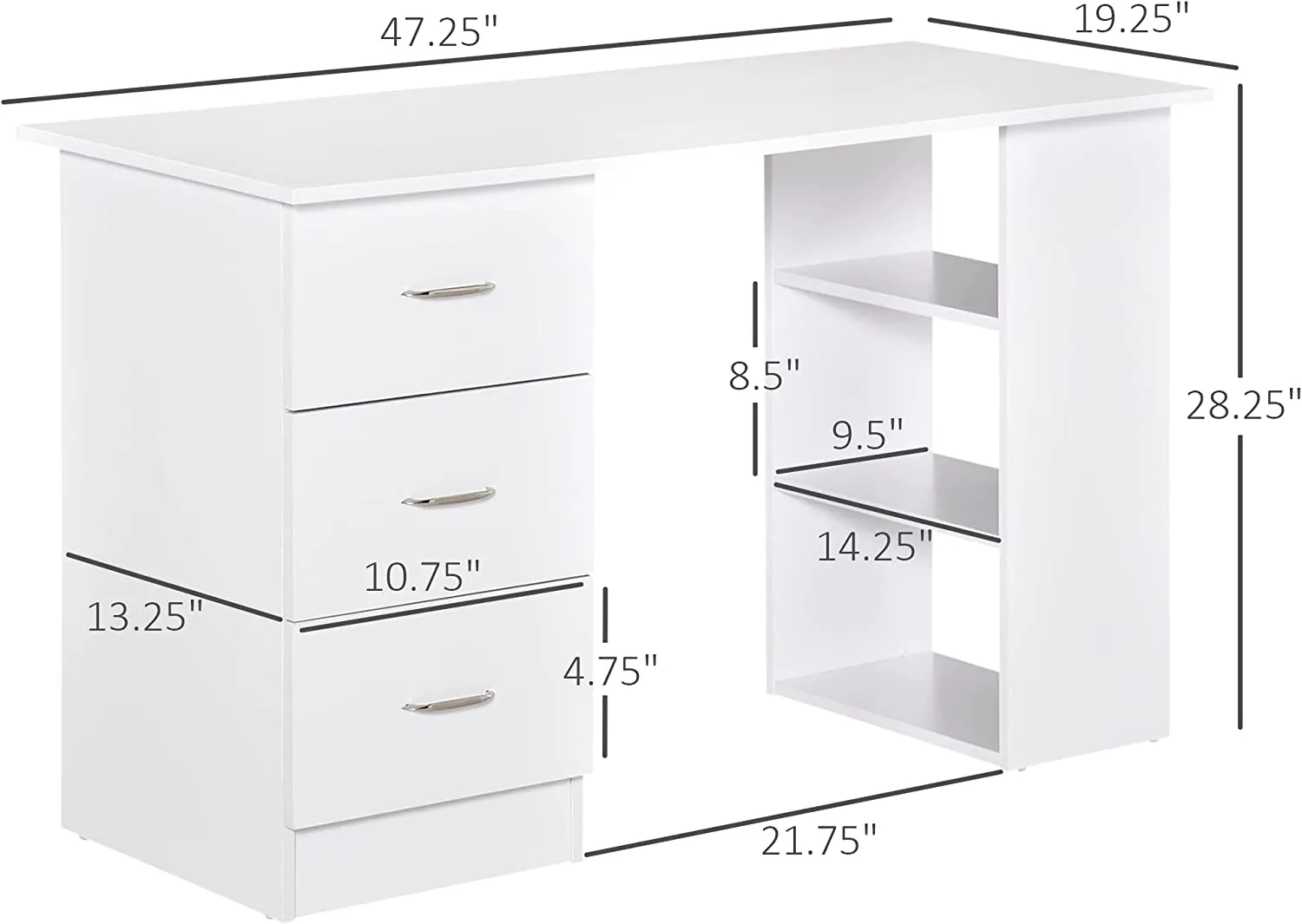 New in box! HOMCOM Computer Desk with 3-Tier Storage Shelves, 47 Inches Home Office Desk with Drawers, Study Writing Table, White! Retails $306 w/tax!