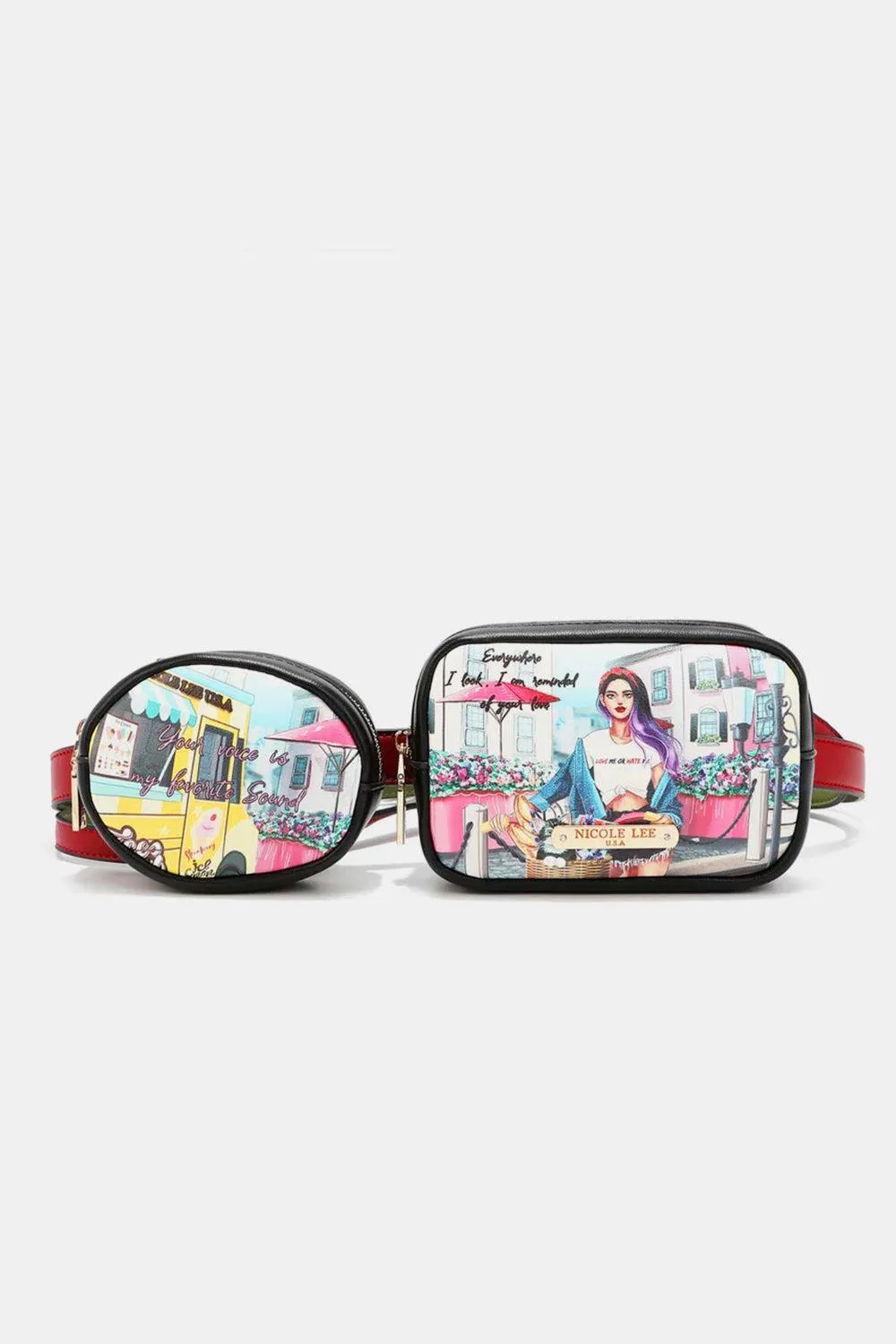Nicole Lee Double Pouch Graphic Leather Fanny Pack