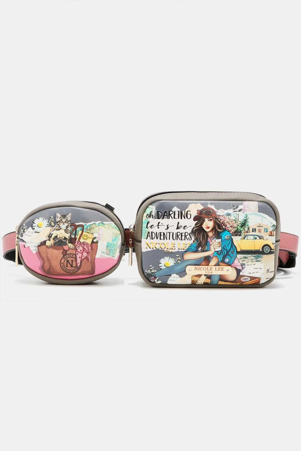 Nicole Lee Double Pouch Graphic Leather Fanny Pack