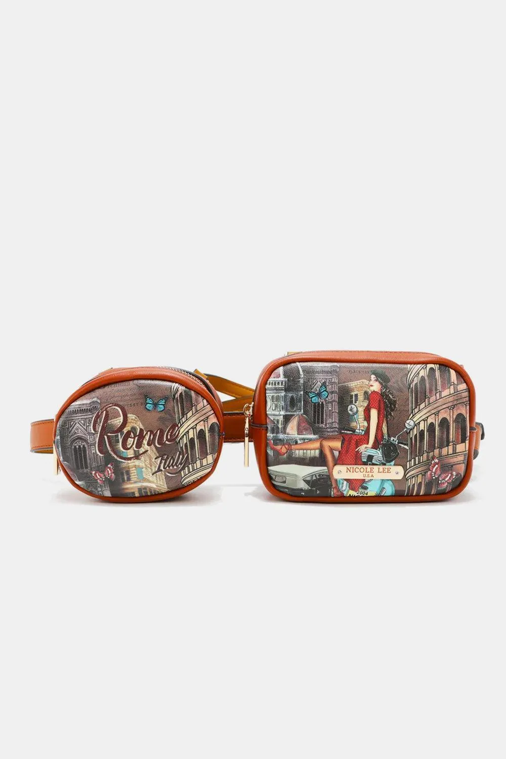 Nicole Lee Double Pouch Graphic Leather Fanny Pack
