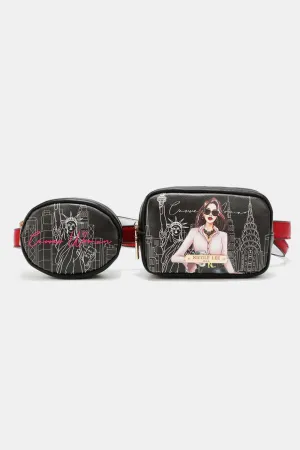 Nicole Lee Double Pouch Graphic Leather Fanny Pack