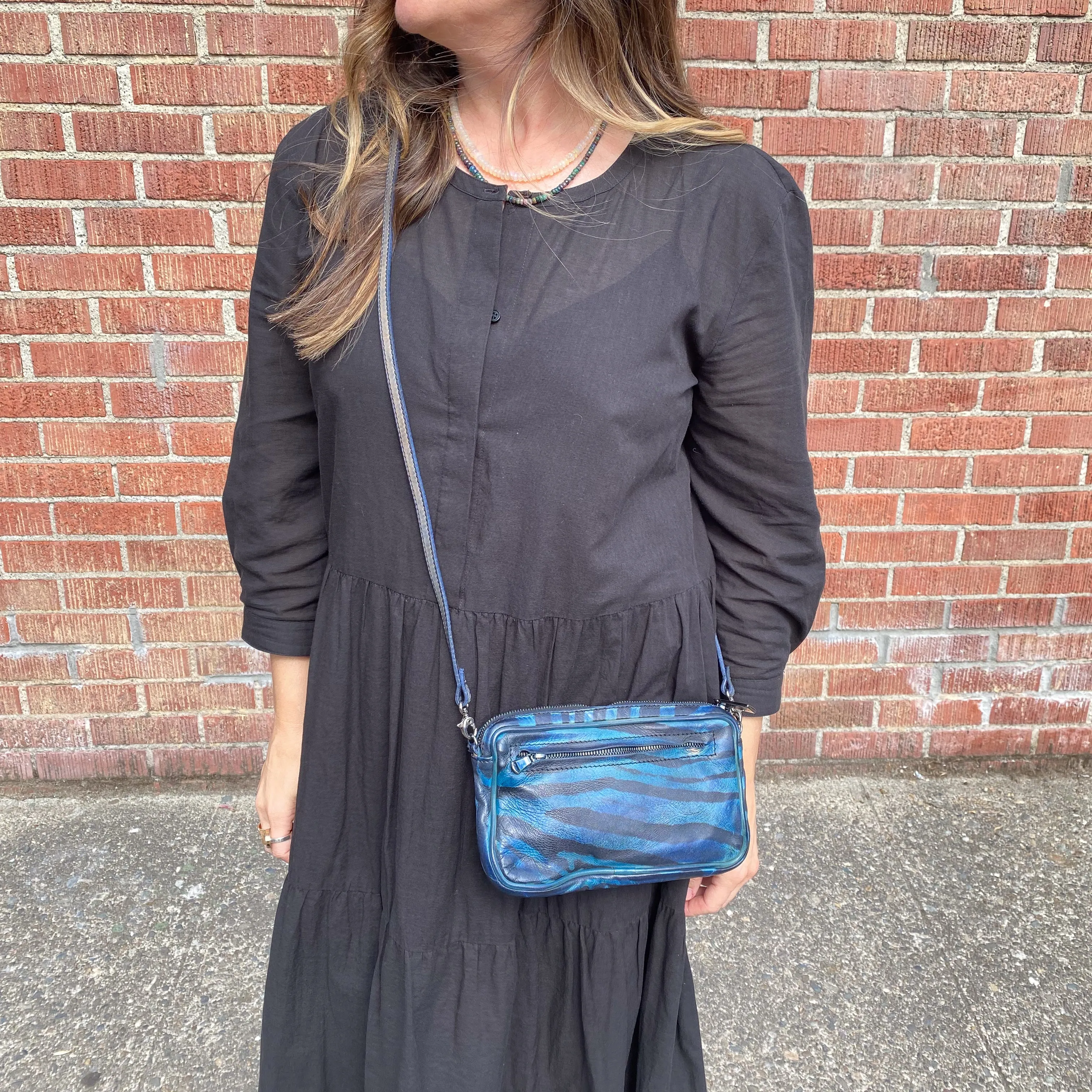 Numero 10 "Astride" Petite Crossbody Bag (Marine blue Zebra print)