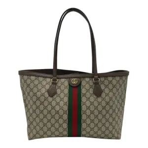 Ophidia Brown Tote Bag in Monogram Coated Canvas, Gold hardware