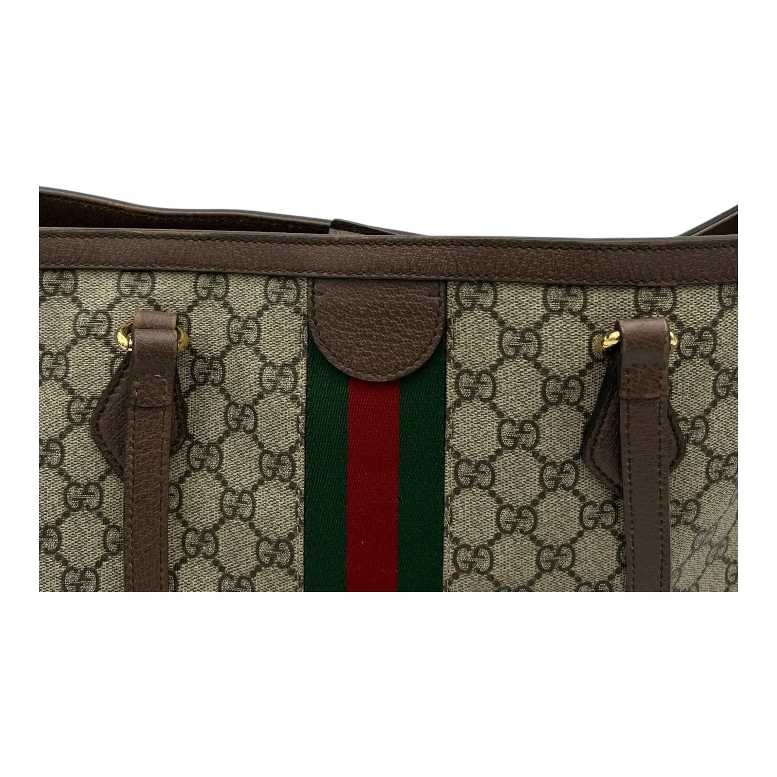 Ophidia Brown Tote Bag in Monogram Coated Canvas, Gold hardware