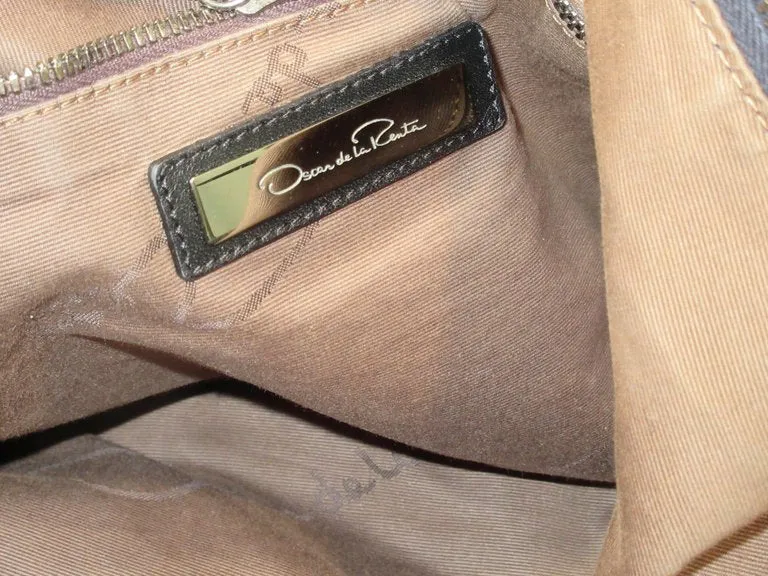 OSCAR DE LA RENTA Large Black Leather Hobo with Beaded Strap