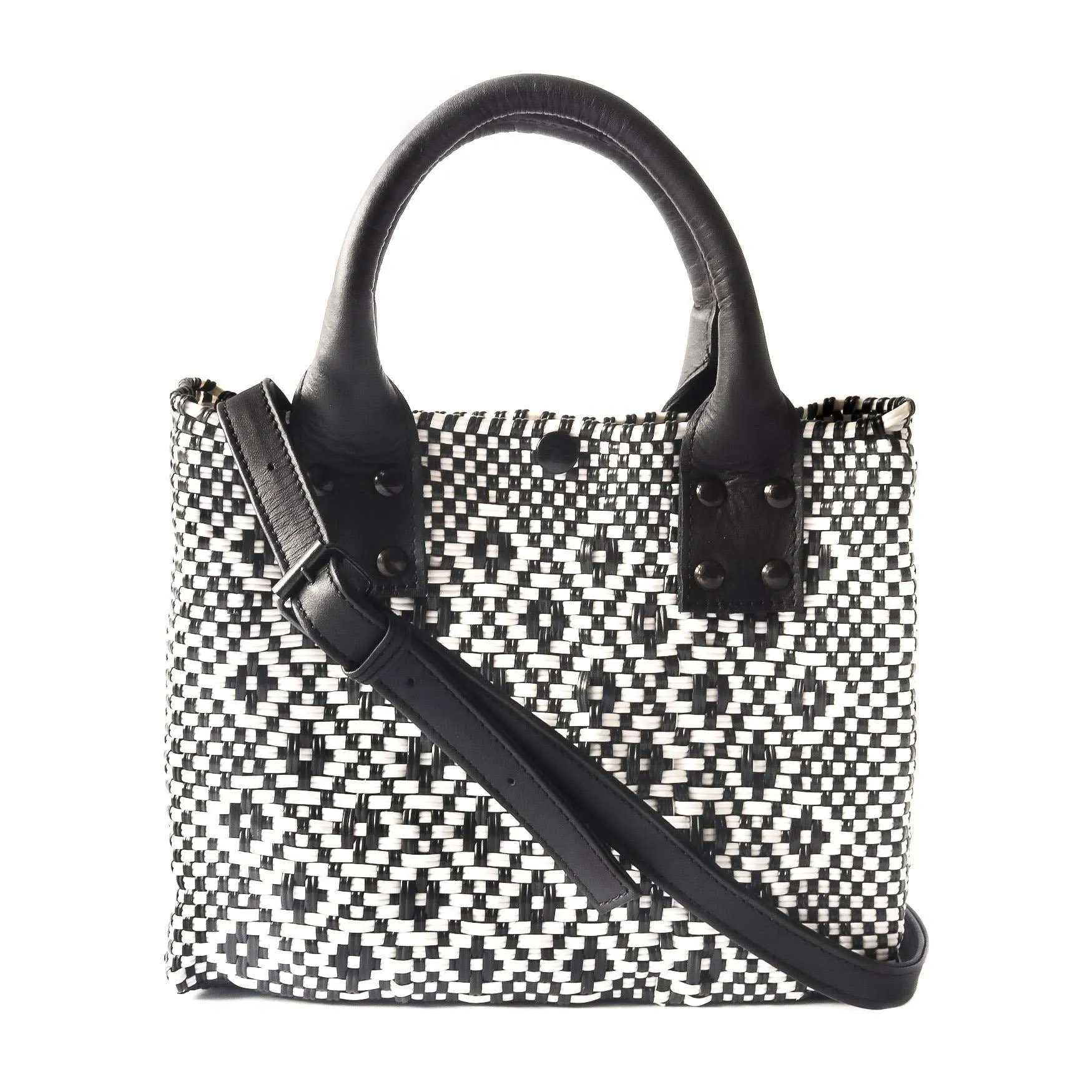 Panda Small Woven Crossbody Bag - Black Leather