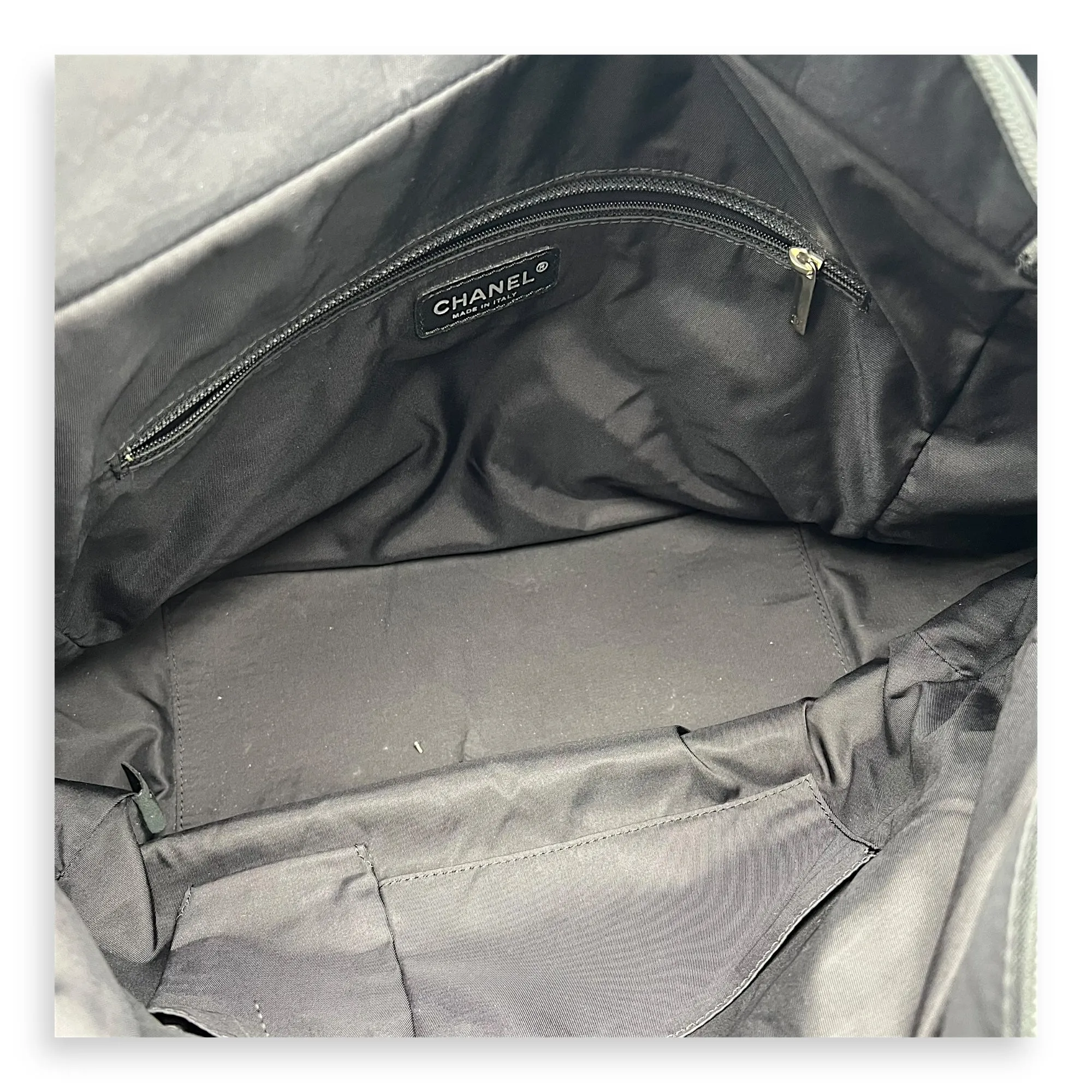 Paris Biarritz Large Black Tote Bag in Coated Canvas, Silver hardware