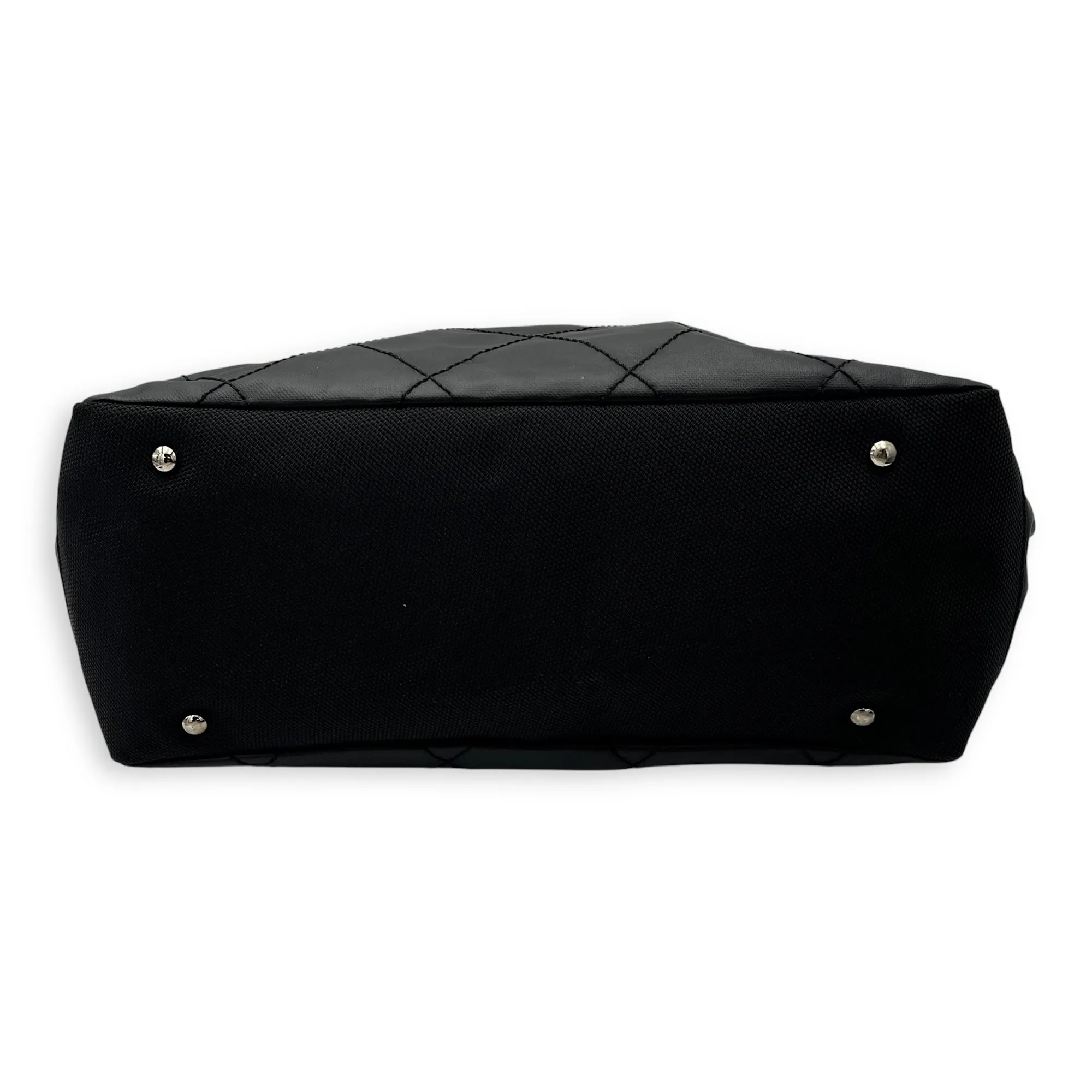 Paris Biarritz Large Black Tote Bag in Coated Canvas, Silver hardware