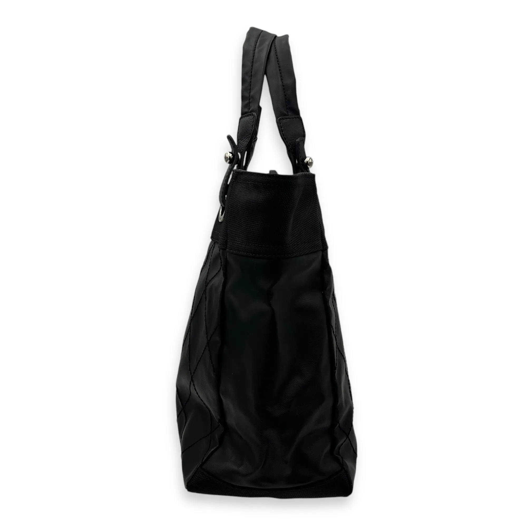 Paris Biarritz Large Black Tote Bag in Coated Canvas, Silver hardware