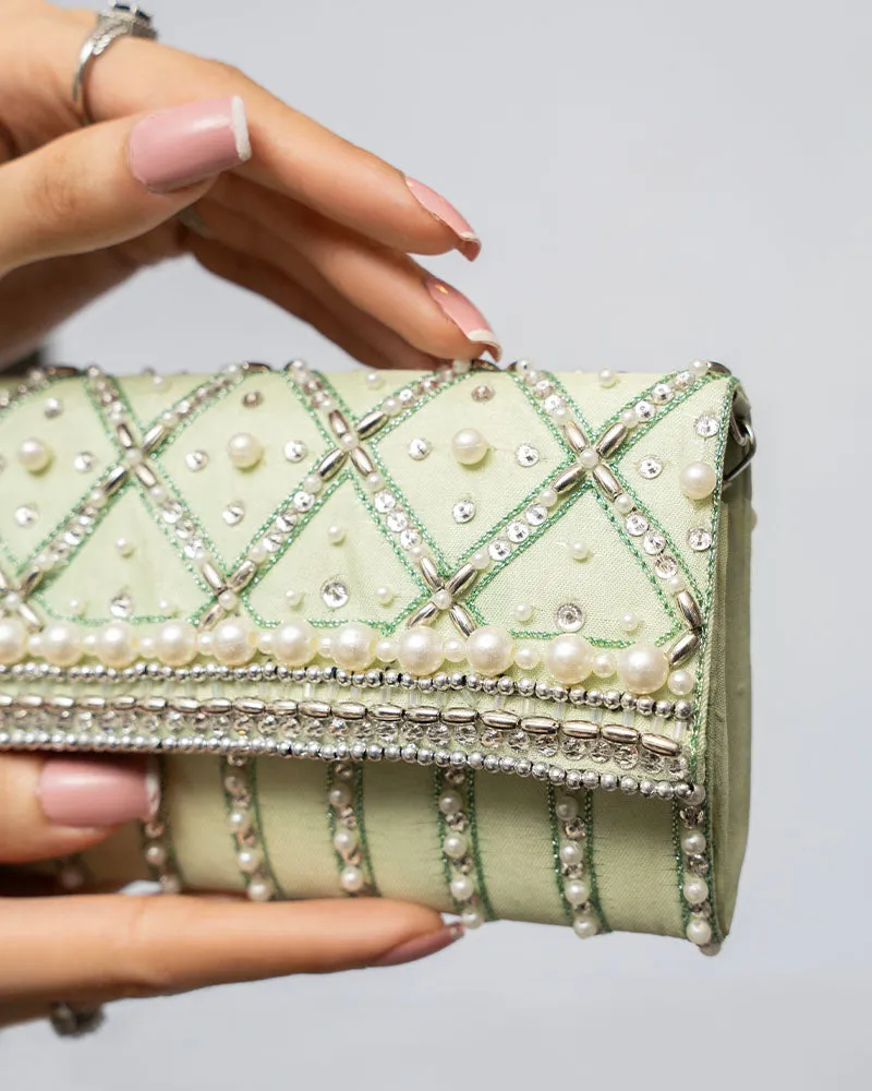 Pastel Green Clutch with Handwork